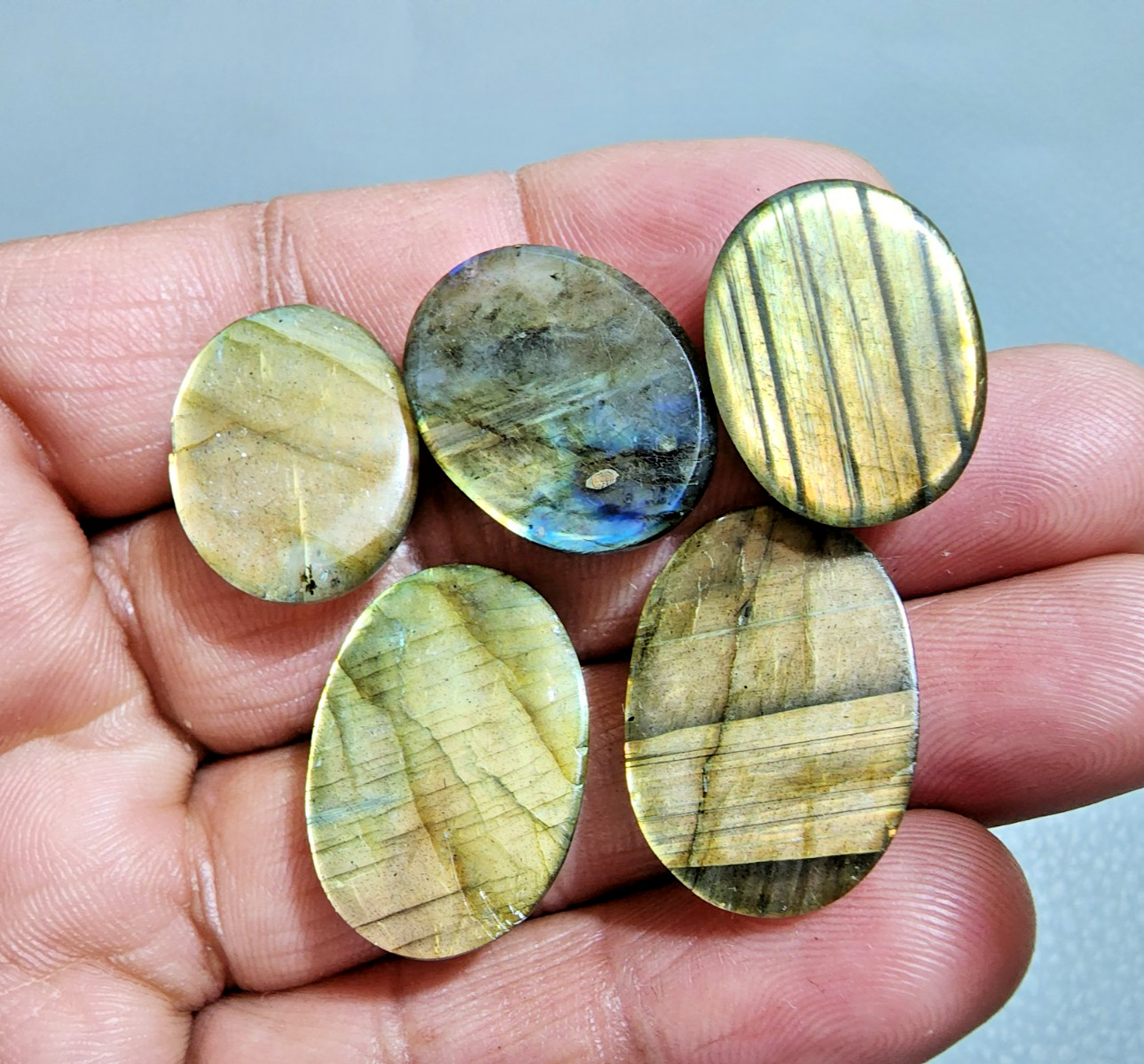 Natural Labradorite Oval Cabochon Lot 5 Pcs Flashy Loose Gemstone 24-21 MM Size