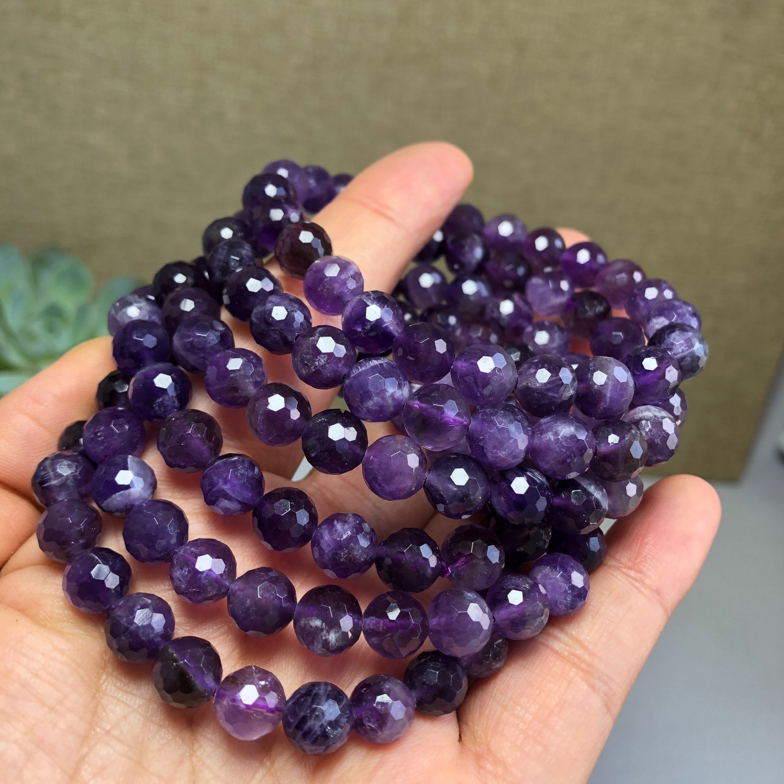5Pcs Wholesal Natural Dreamy amethyst bracelets Crystal ball sphere facet 8mm