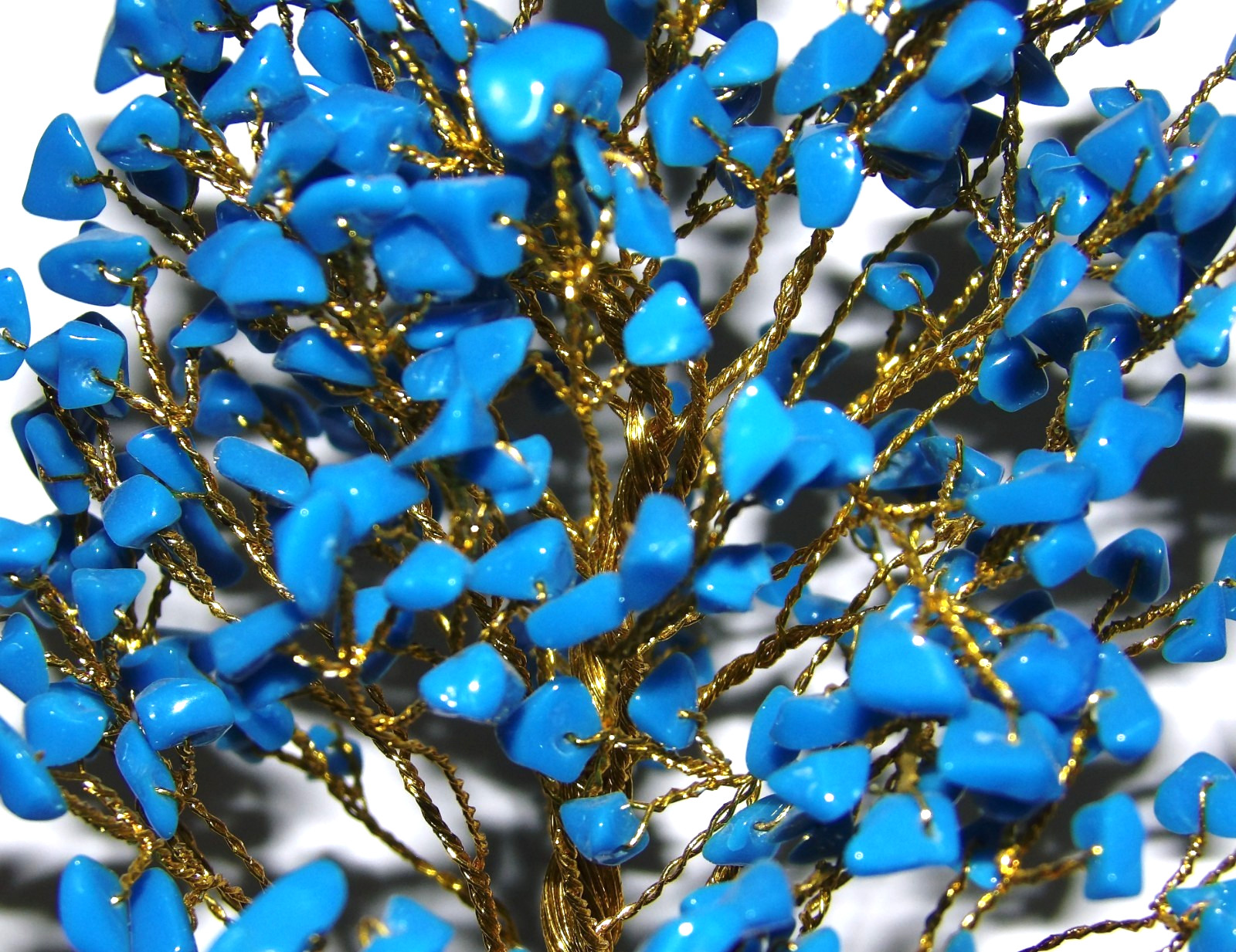 Semi – Precious Gem Tree Turquoise gems- Gold Color Tree Trunk, 300 gems 8 – 9″