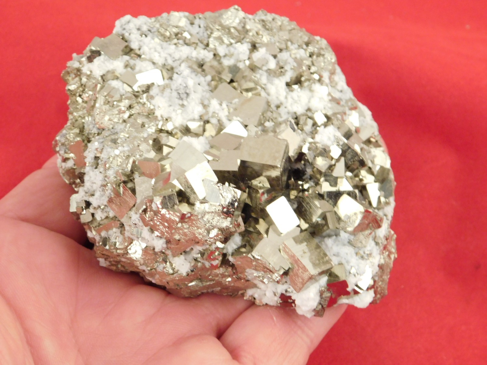 LARGER! 100% Natural PYRITE CUBE Cluster with Druzy Calcite Peru 490gr