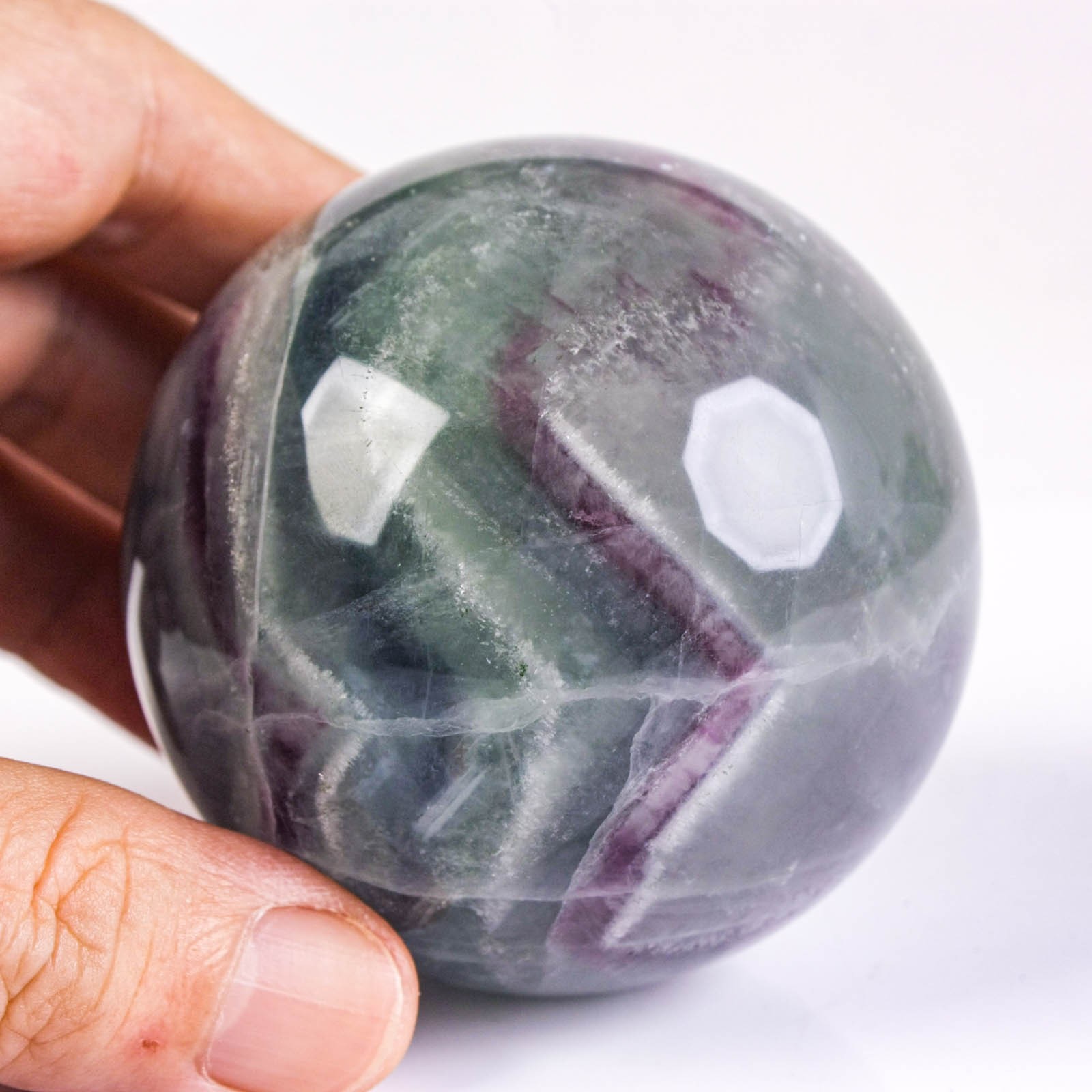 2.6″ 15.9oz Rainbow Fluorite Sphere Crystal Ball Natural Banded Mineral Specimen