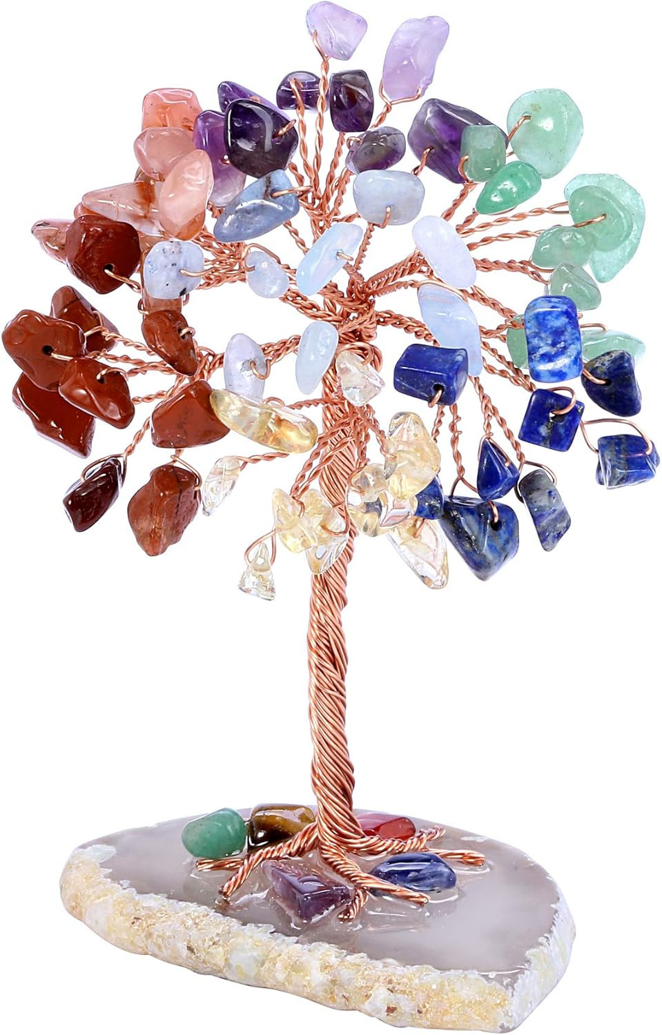 Natural 7 Chakra Healing Crystals Tree on Agate Slice Base Healing Stones Gem Mo