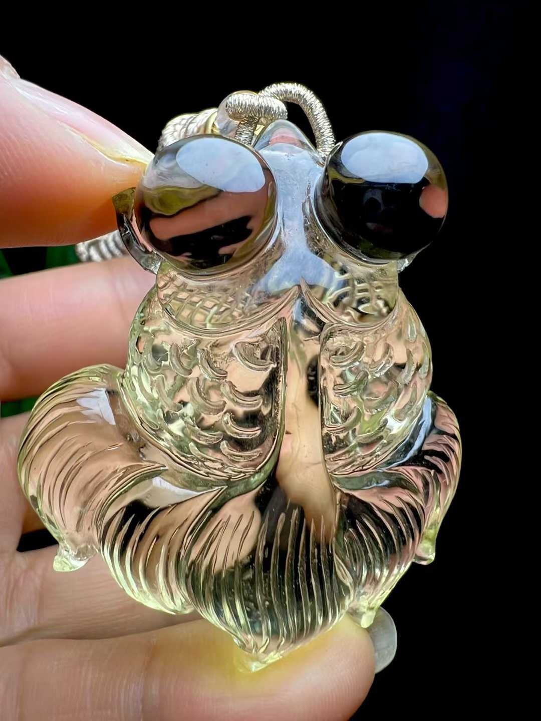 53*44*17.5mm Natural Citrine Quartz Hand Carved Goldfish Crystal Reiki Pendant
