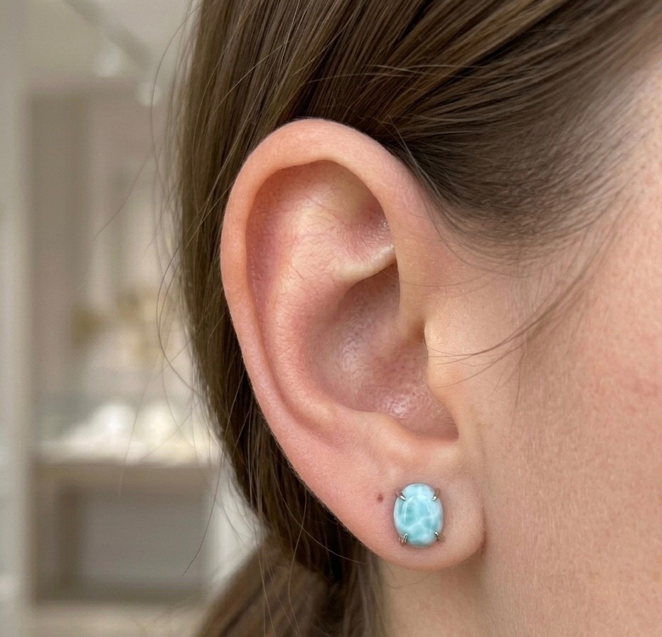 5 pairs Natural Larimar Stud Earring 7x9mm
