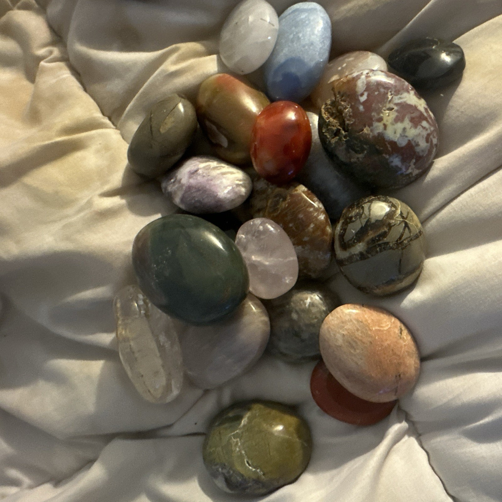 22pc Mixed Natural Crystal Palm Stone & Tumble Lot – Polished Gemstone Variety