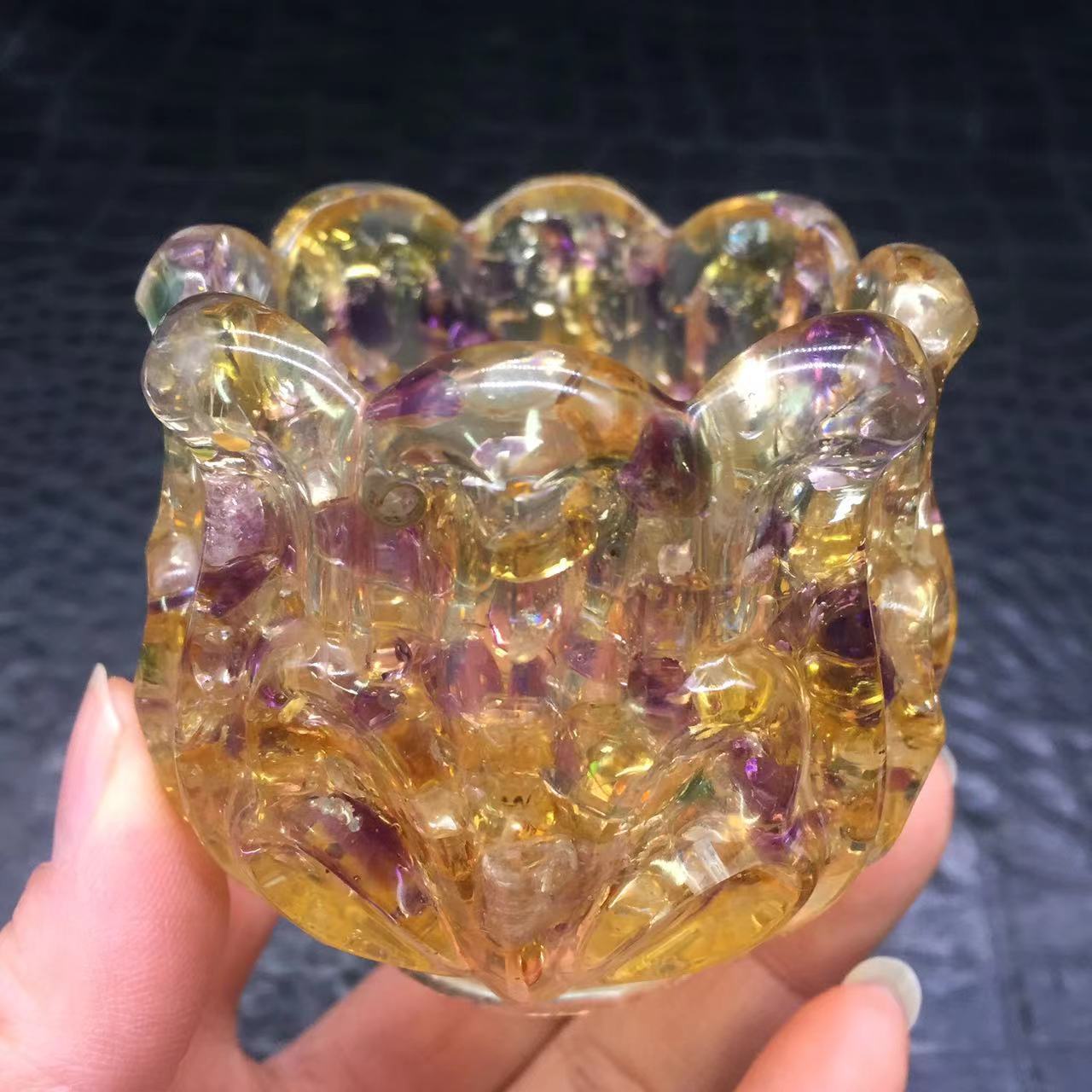 Natural Ametrine Quartz Crystal Resin Filled Brush Pot Gravel Healing Decora 1Pc