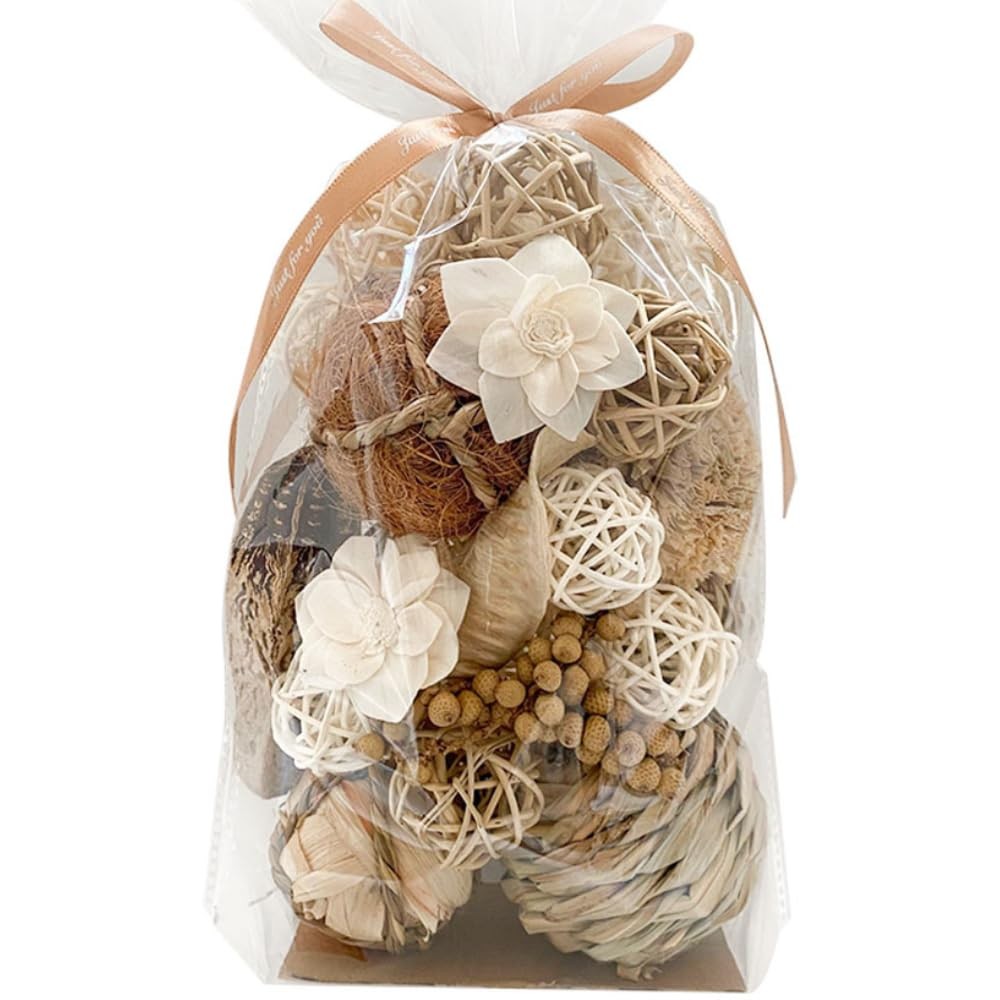 Qingbei Rina Decorative Balls for Centerpiece Bowls, Wicker Rattan Brown