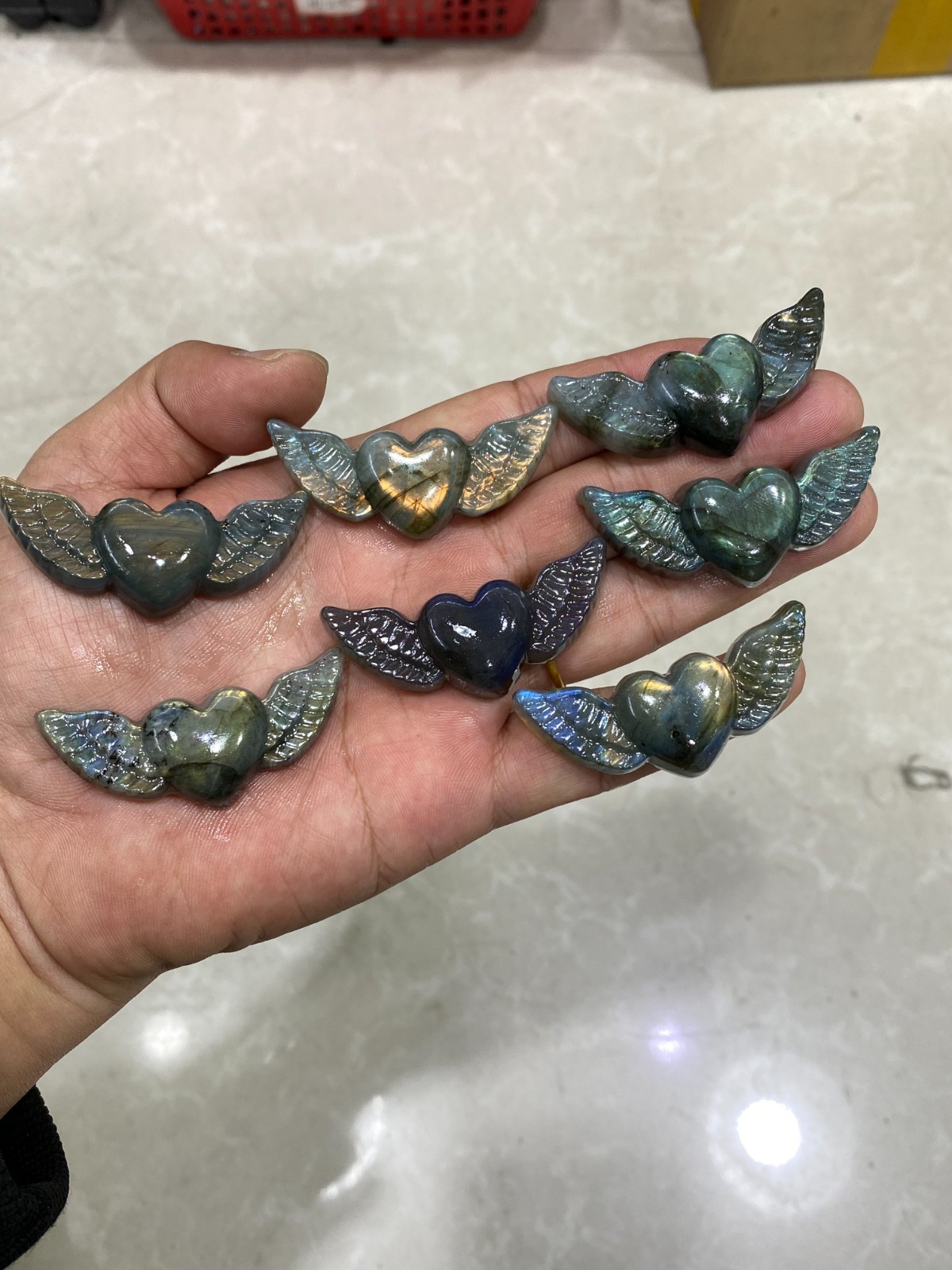 1pc Natural Labradorite Quartz hand Carved Love Wings crystal Reiki healing