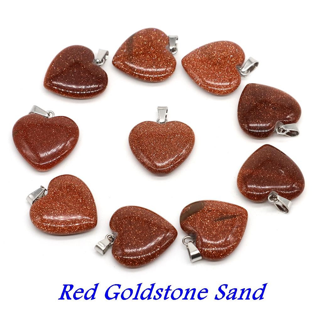 Wholesale 10pcs Assorted Nature Stone Heart Charms Pendants for Jewelry 20mm
