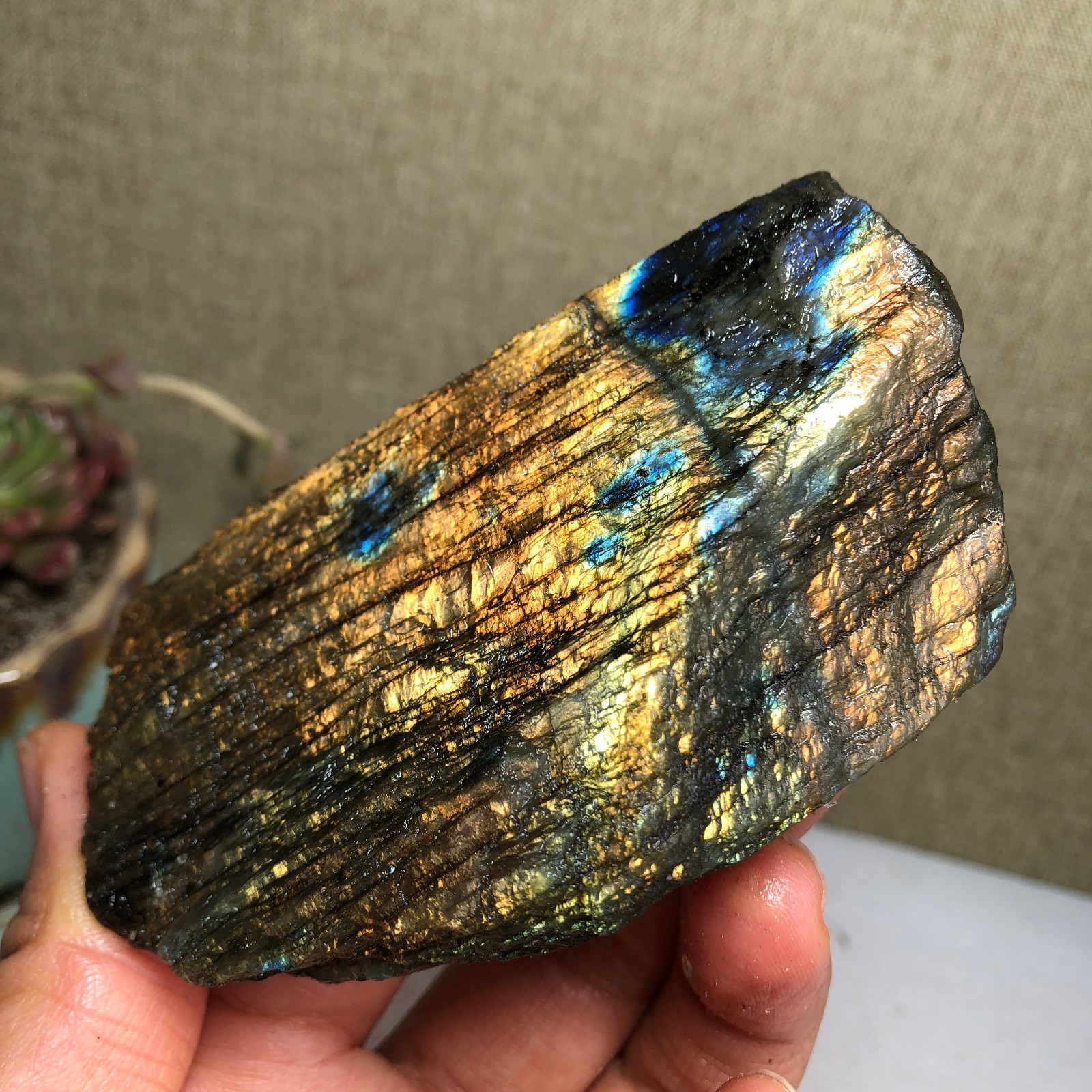 90mm Natural Labradorite Crystal gemstone rough original Specimen 213g A3440