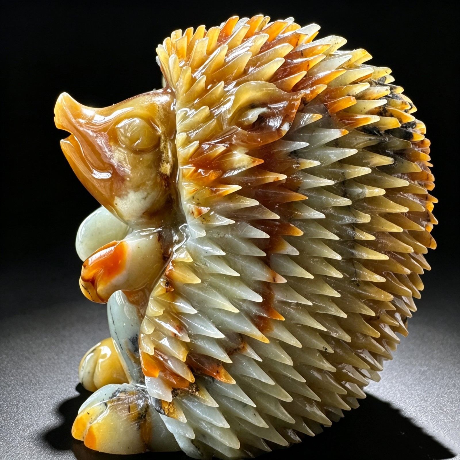 Natural Jade Hedgehog Statue Hand Carved Gemstone Figurine Healing Collectible