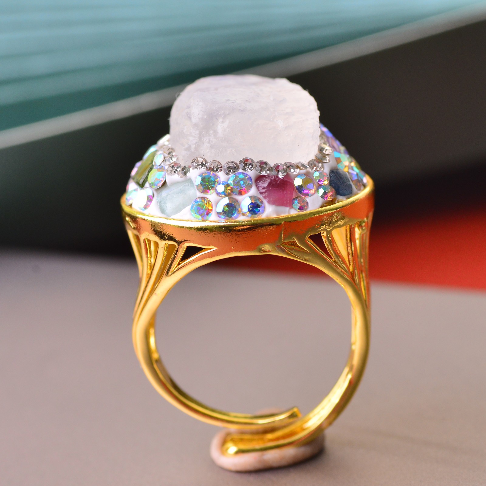 White Moonstone ring alloy inlaid with handmade gemstone jewelry Love Stone