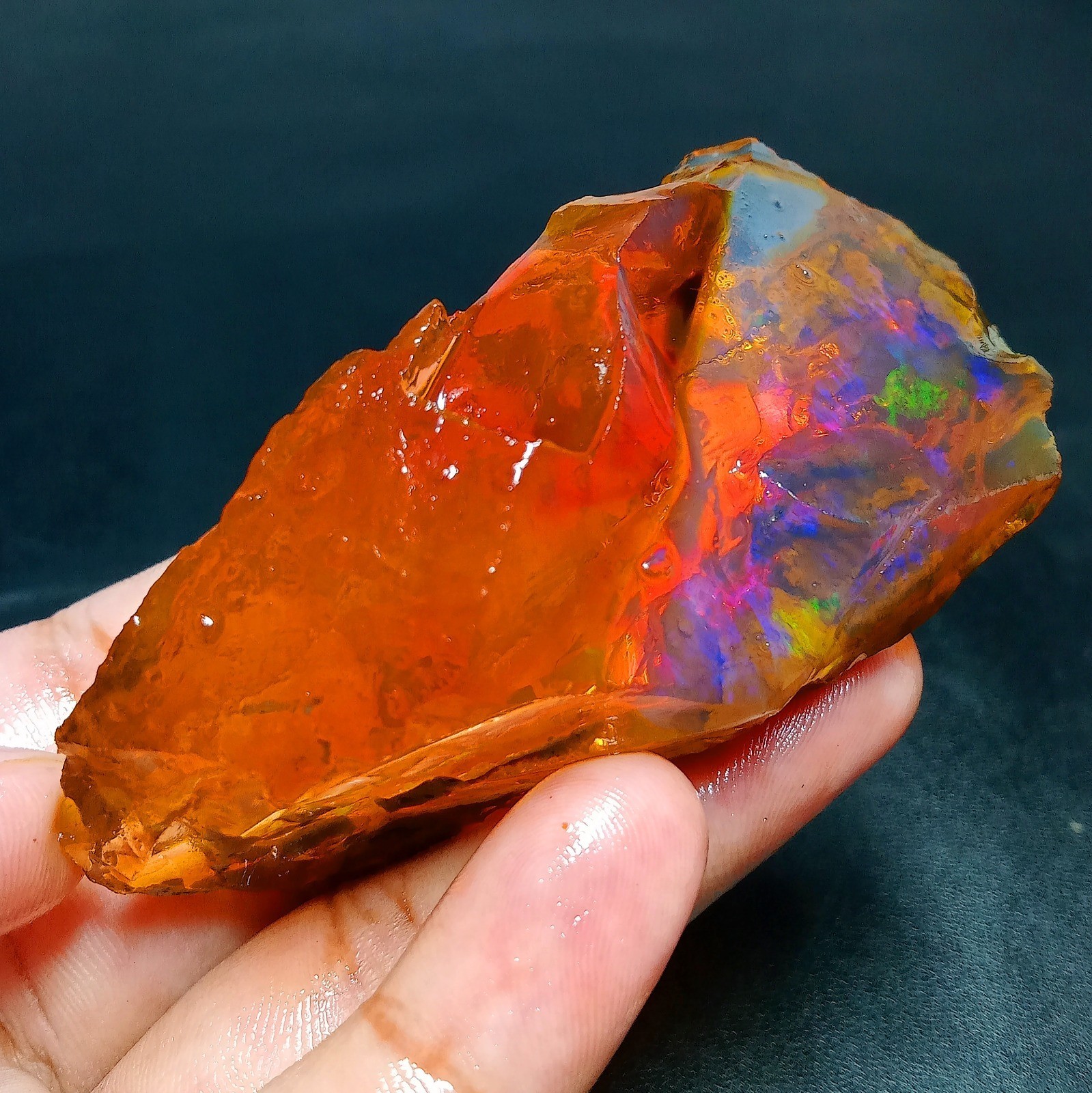 379ct Opal Rough – Bright Orange with Vivid Play-of-Color, 81x33x28mm