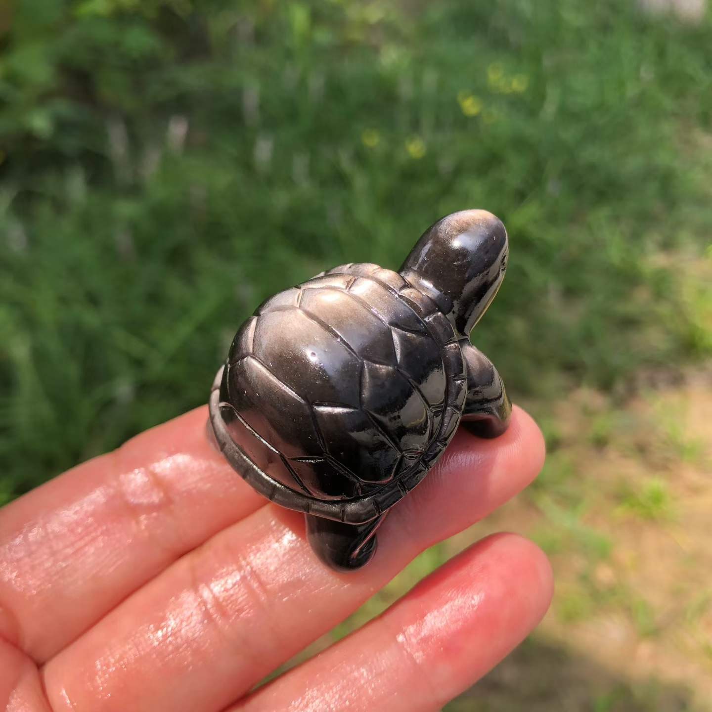1pc Natural Silver Obsidian Quartz Carved Tortoise Skull Crystal Reiki Decor