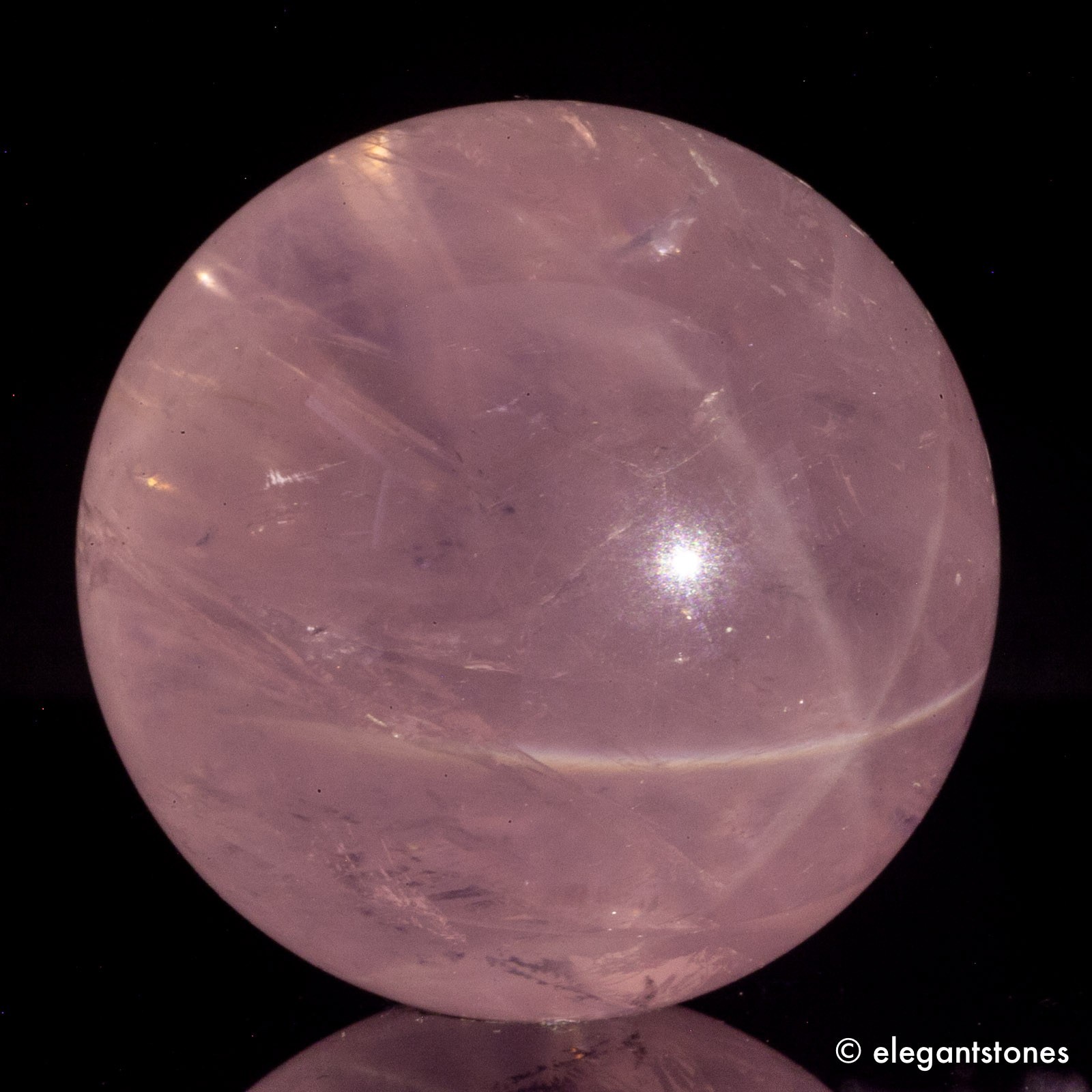 47g32mm STAR (Visible in Flash) Rose Quartz Sphere Crystal Ball Natural Healing