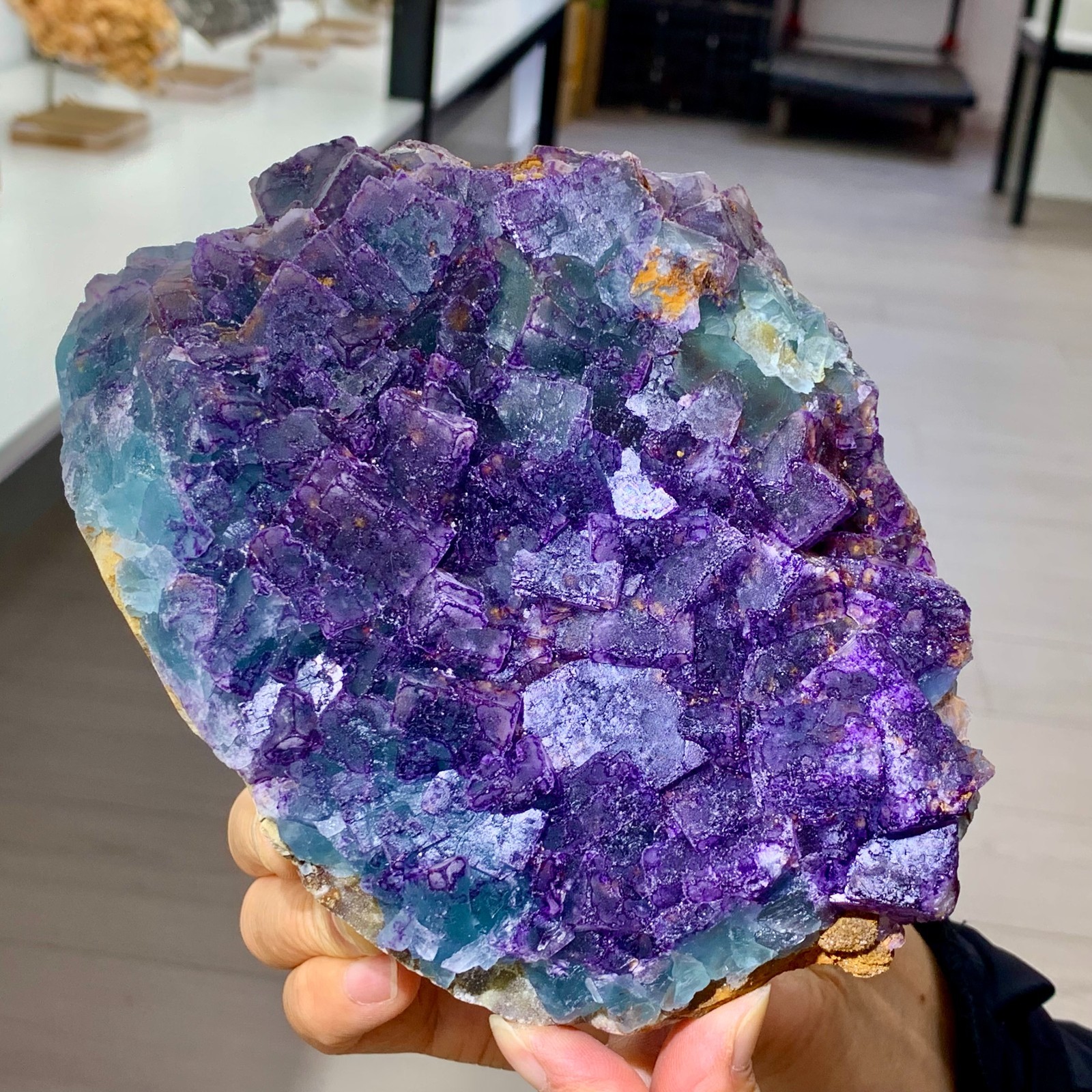 3.52LB Rare transparent purple-blue fluorite cube mineral crystal sample/China