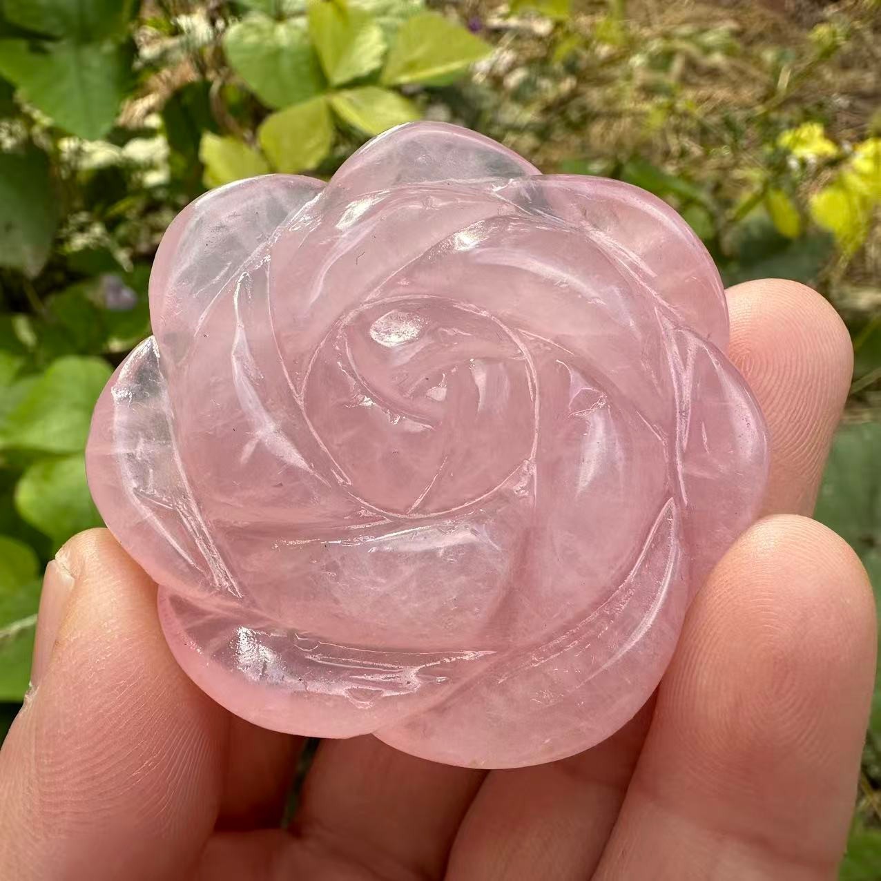 2″ Natural Pink Rose Quartz Carved Rose Flowers Crystal reiki Healing 1pc