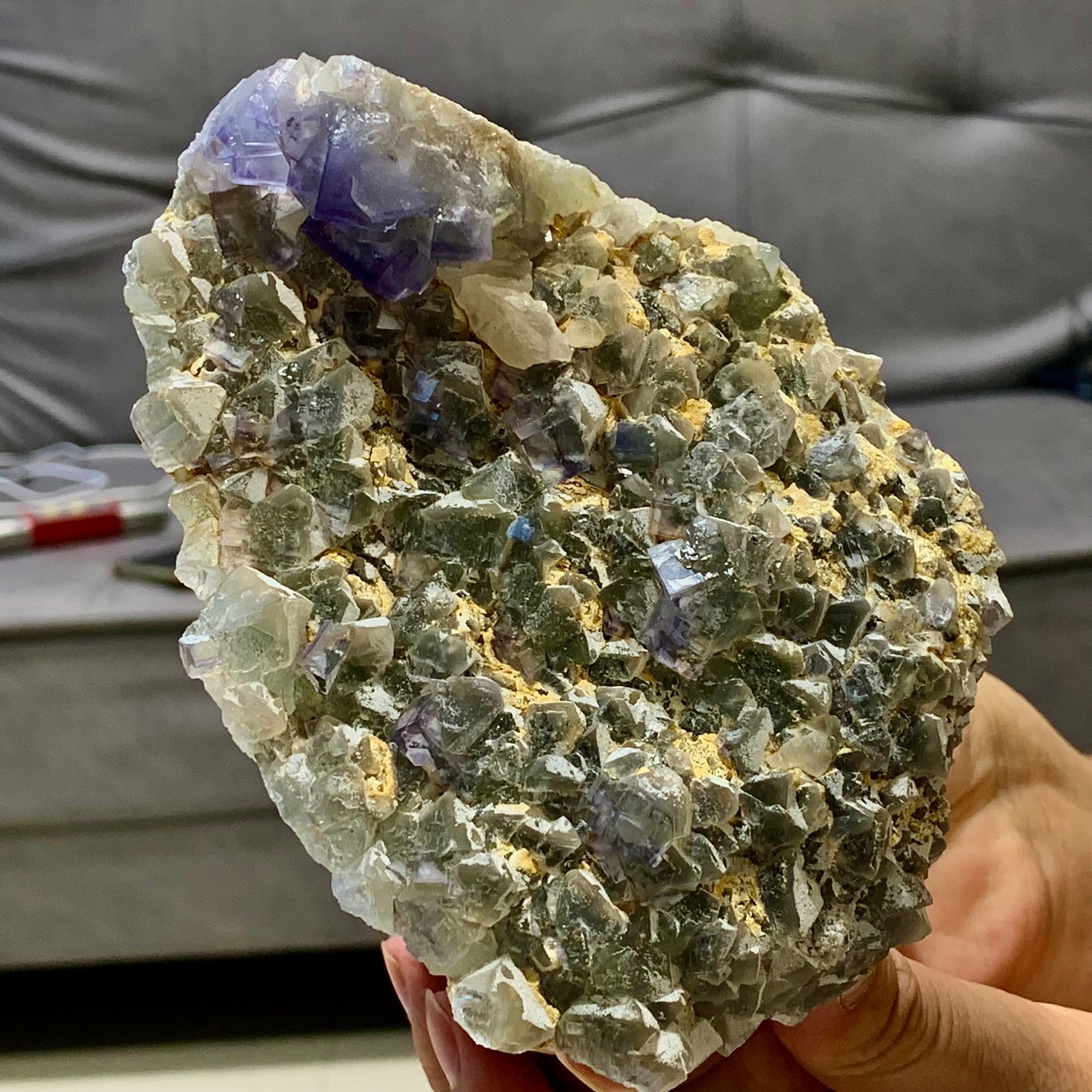 1.28LB Rare transparent Purole green fluorite mineral crystal sample/China