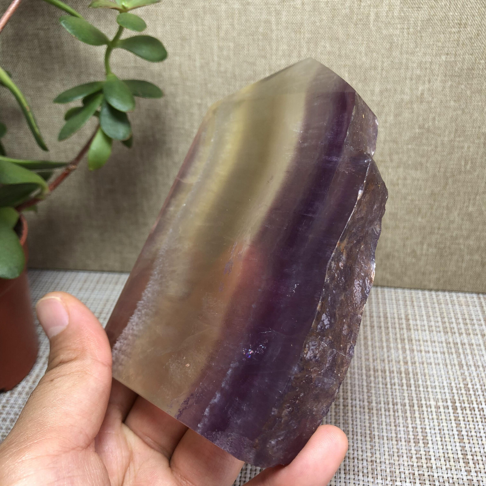 492g Natural candy Fluorite Polish/Rough wand Crystal free standing 123mm A2894