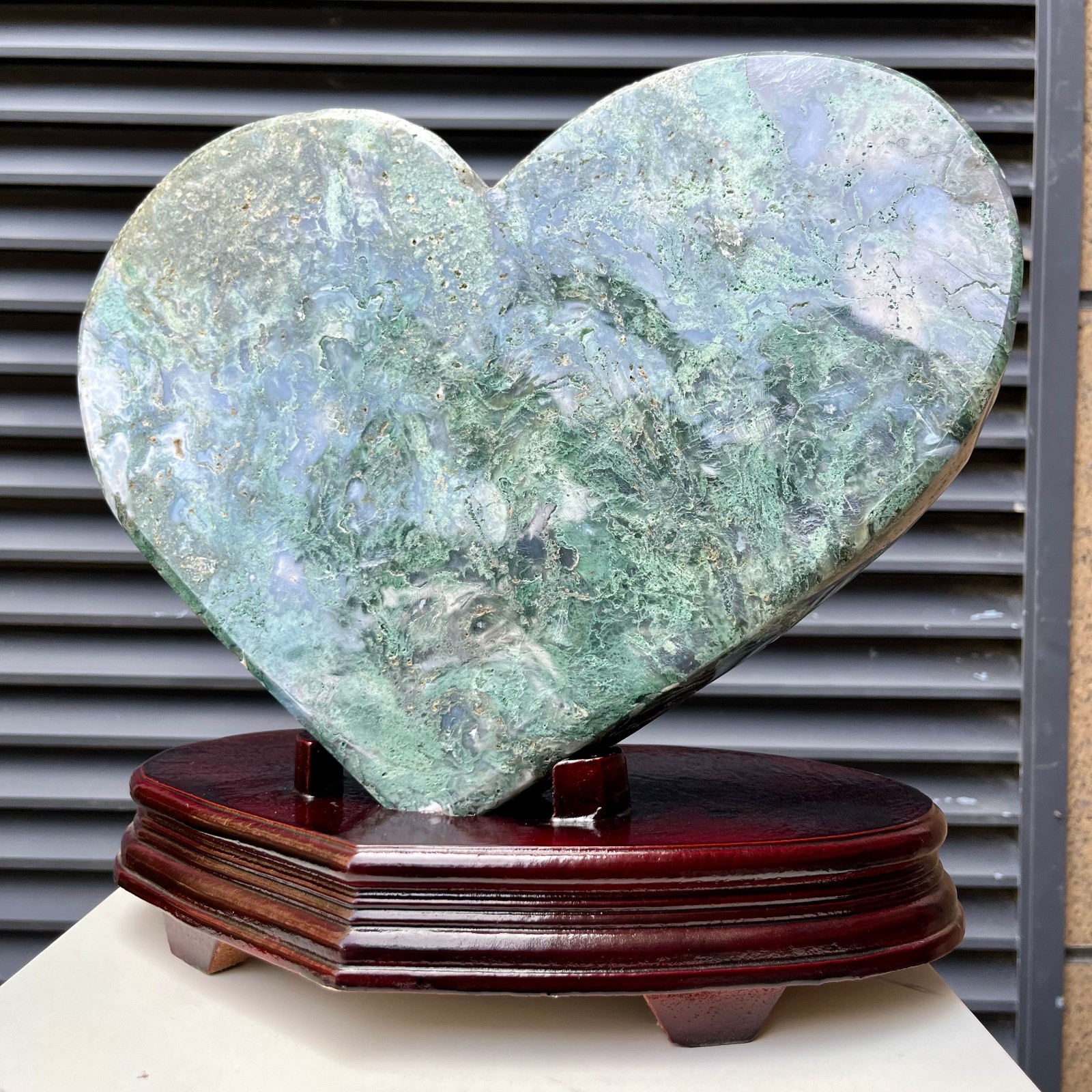 14 lb Moss Agate Crystal Heart Fathers Day Present Green Stone Home Art