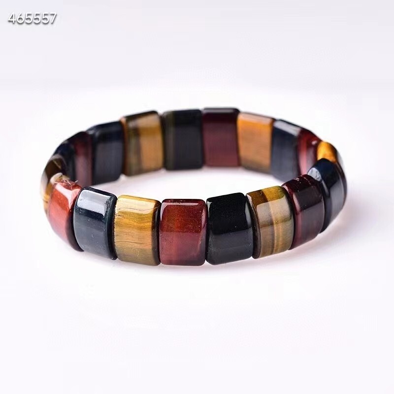 Genuine Natural Colorful Tiger Eye Gemstone Rectangle Beads Bracelet AAAA 28mm
