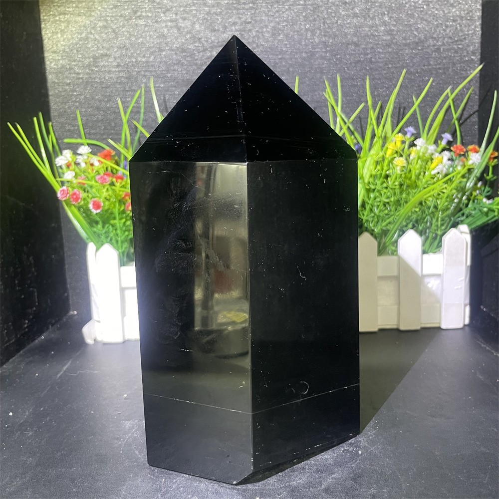 8.3LB 8.2″ Natural Black Obsidian Obelisk Tower Crystal Quartz Mineral Energy