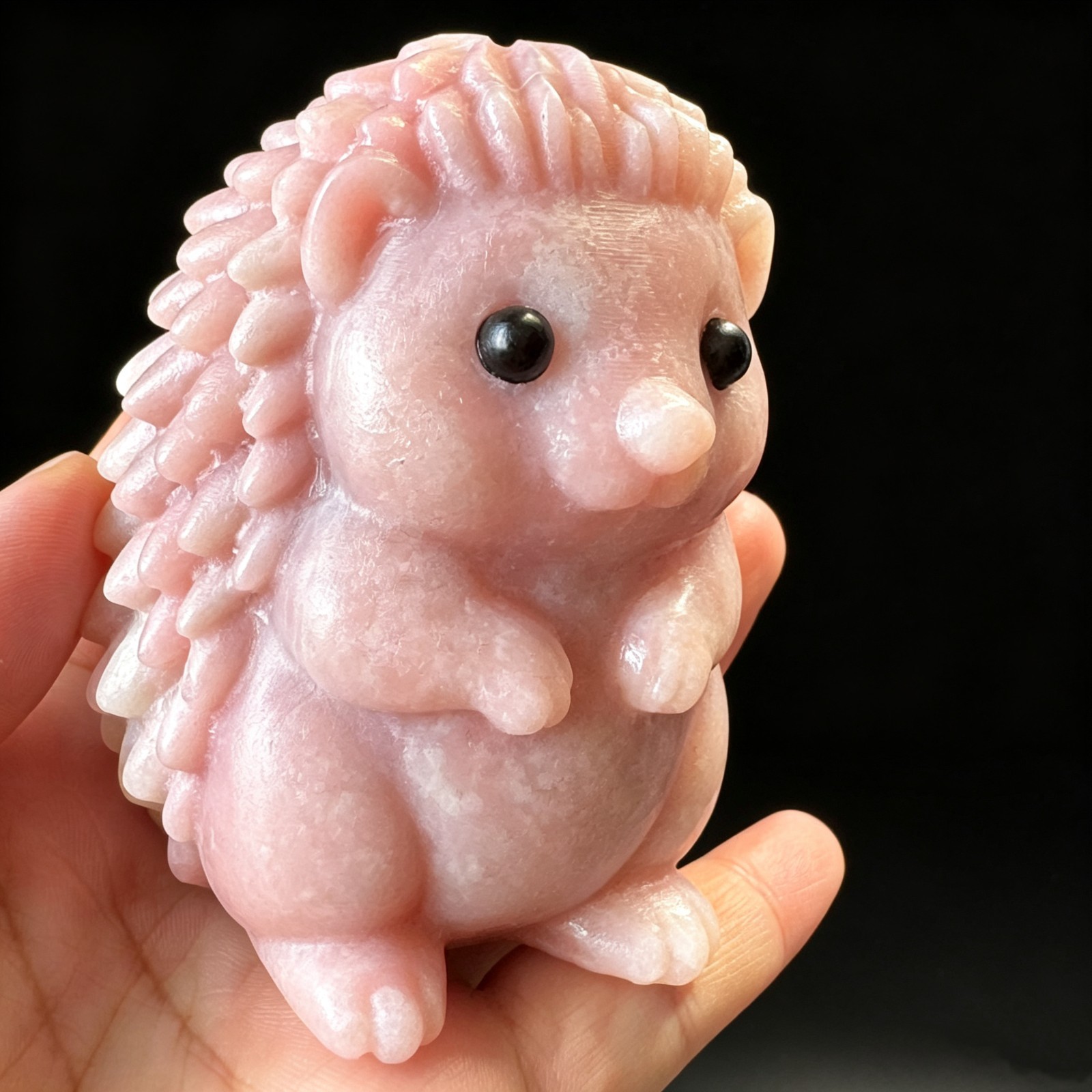 Natural Pink Opal Hedgehog Figurine Carved Stone Animal Home Desk Decor