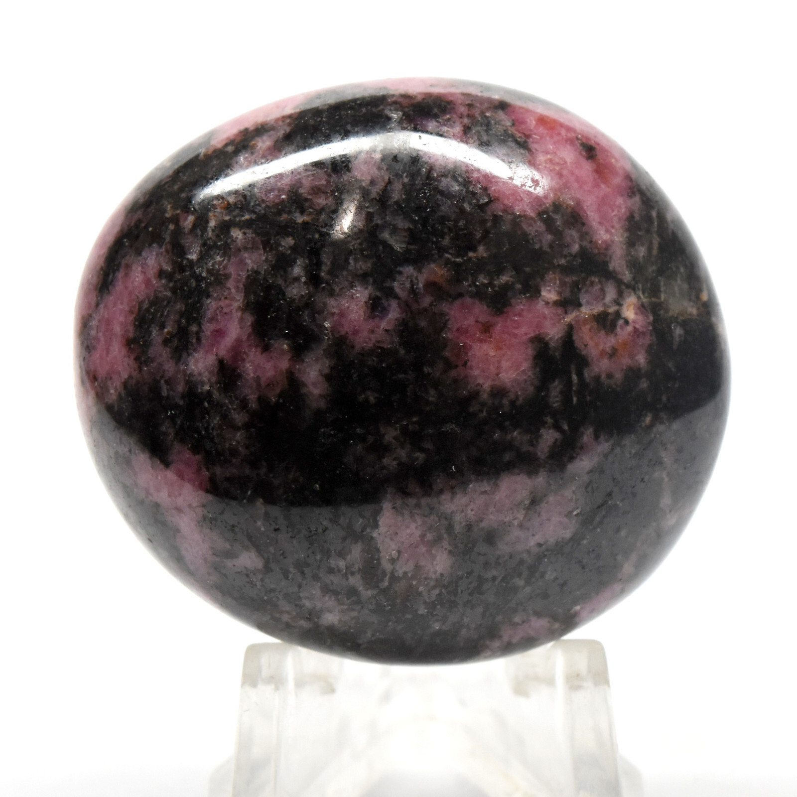 41mm Pink Black Rhodonite Palm Stone Natural Sparkling Mineral Pebble Madagascar