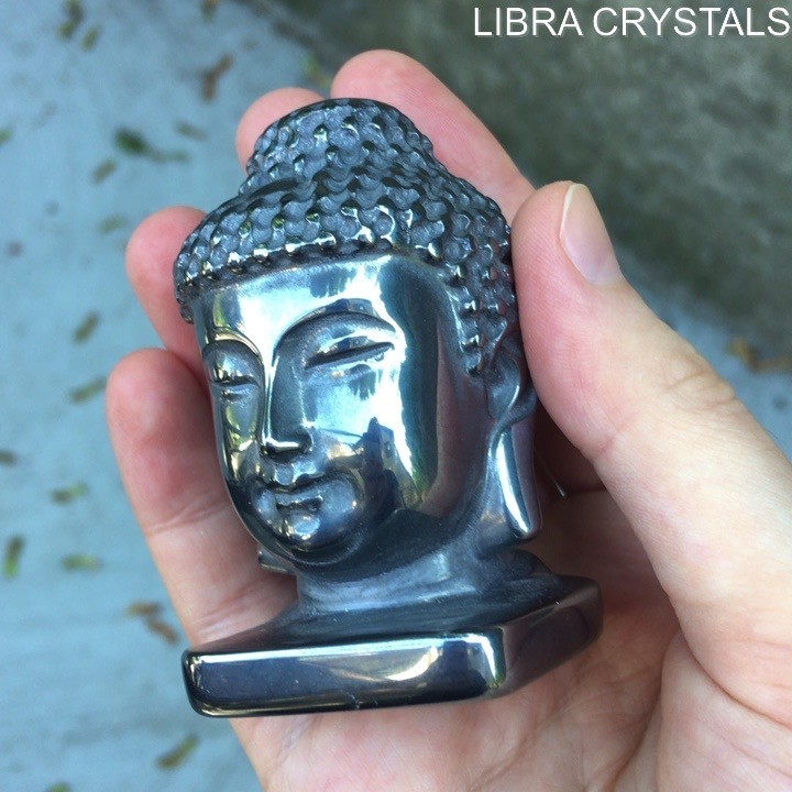 Hematite Buddha Head Carving Polished Crystal Statue Figurine Zen Mediation 2.5″