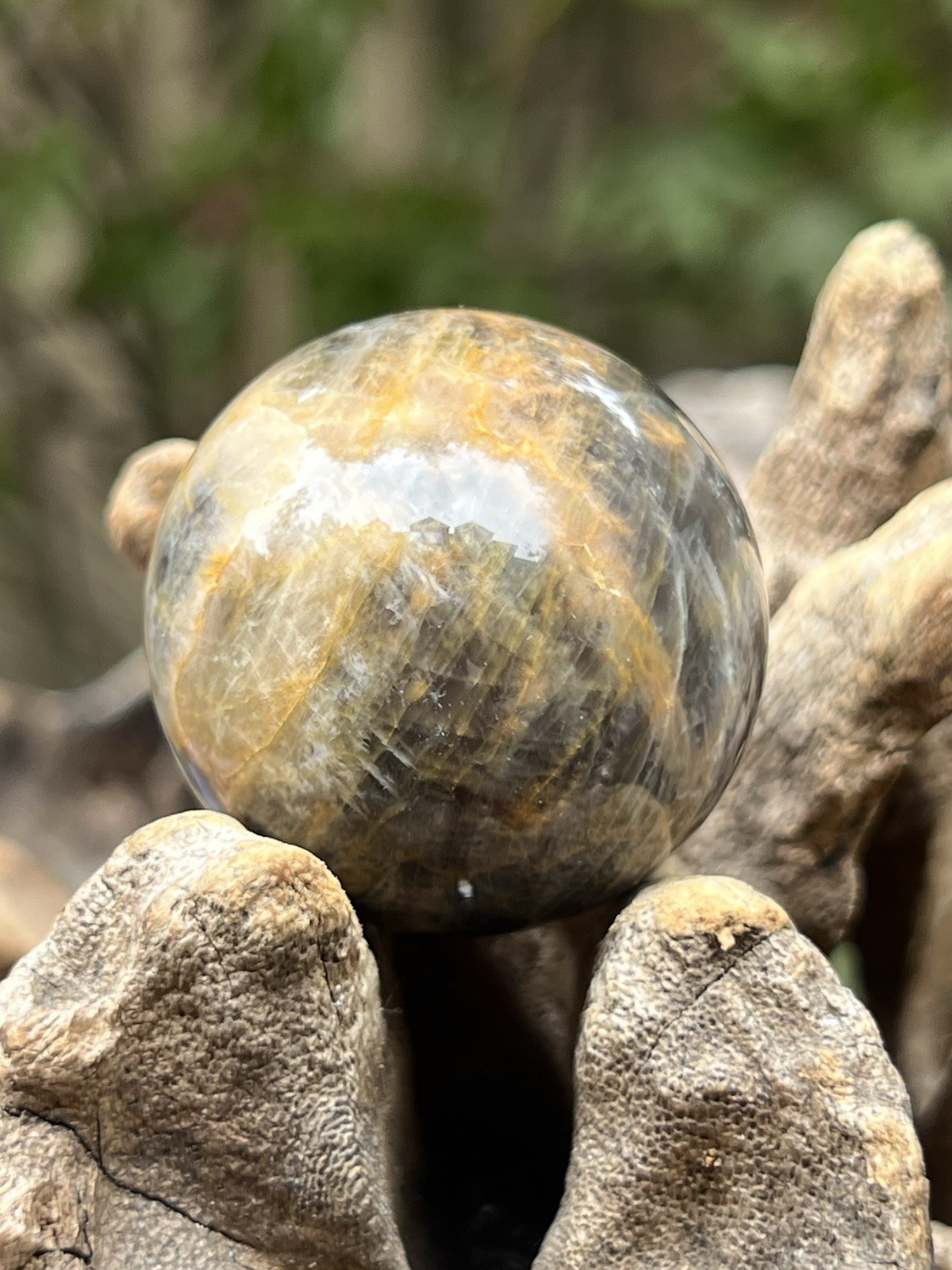 Black Moonstone Crystal Ball / Intuition / Empathy / Calming AAA+ 69g 37mm 23