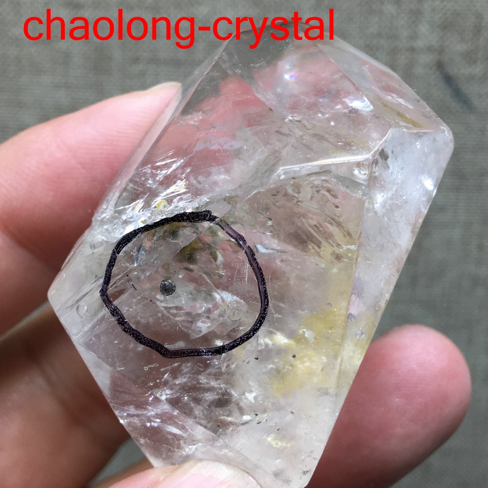 62g Natural 48mm Herkimer Diamond Enhydro healing Crystal Gem&moving water drop
