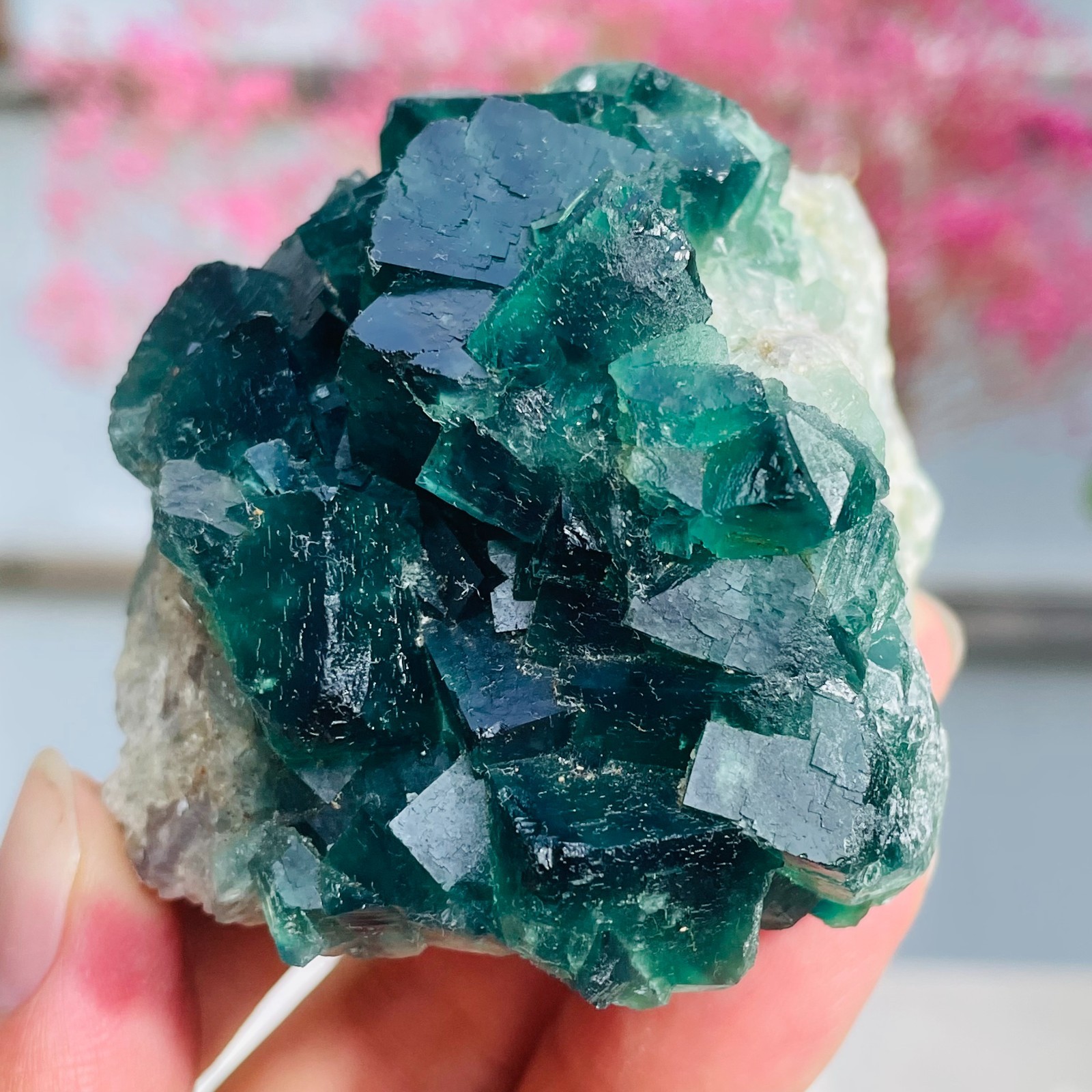330g Natural Dark Green Fluorite Cube Quartz Crystal Mineral Specimen Healing