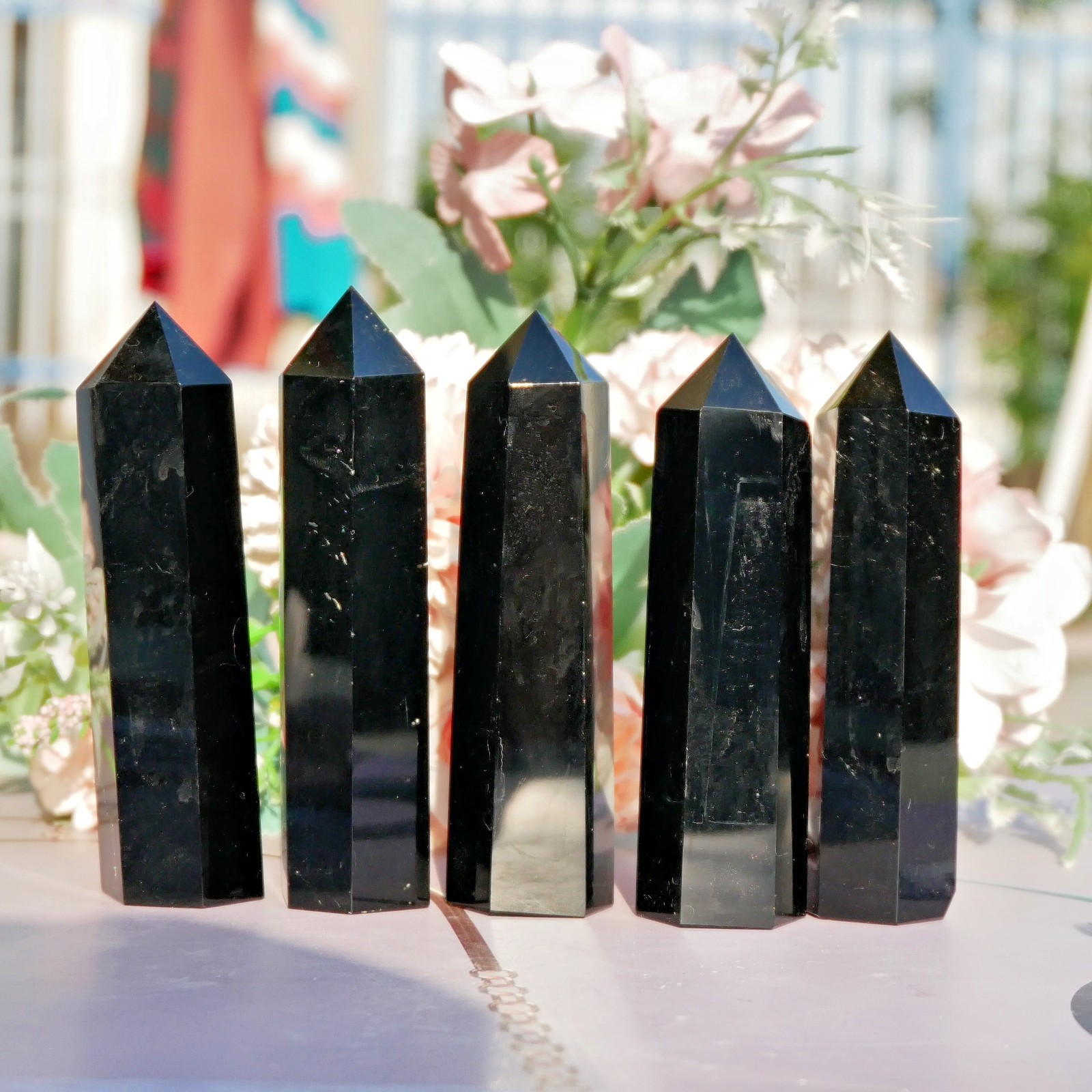 Black Obsidian Crystal Point Obelisk 3″ Natural Volcanic Glass Tower Healing 1PC
