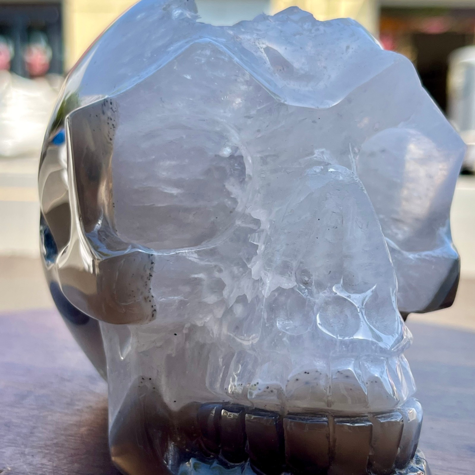 Real Agate Stone Carved Human Skull Model Geology Mineral Specimen 14.4 lb