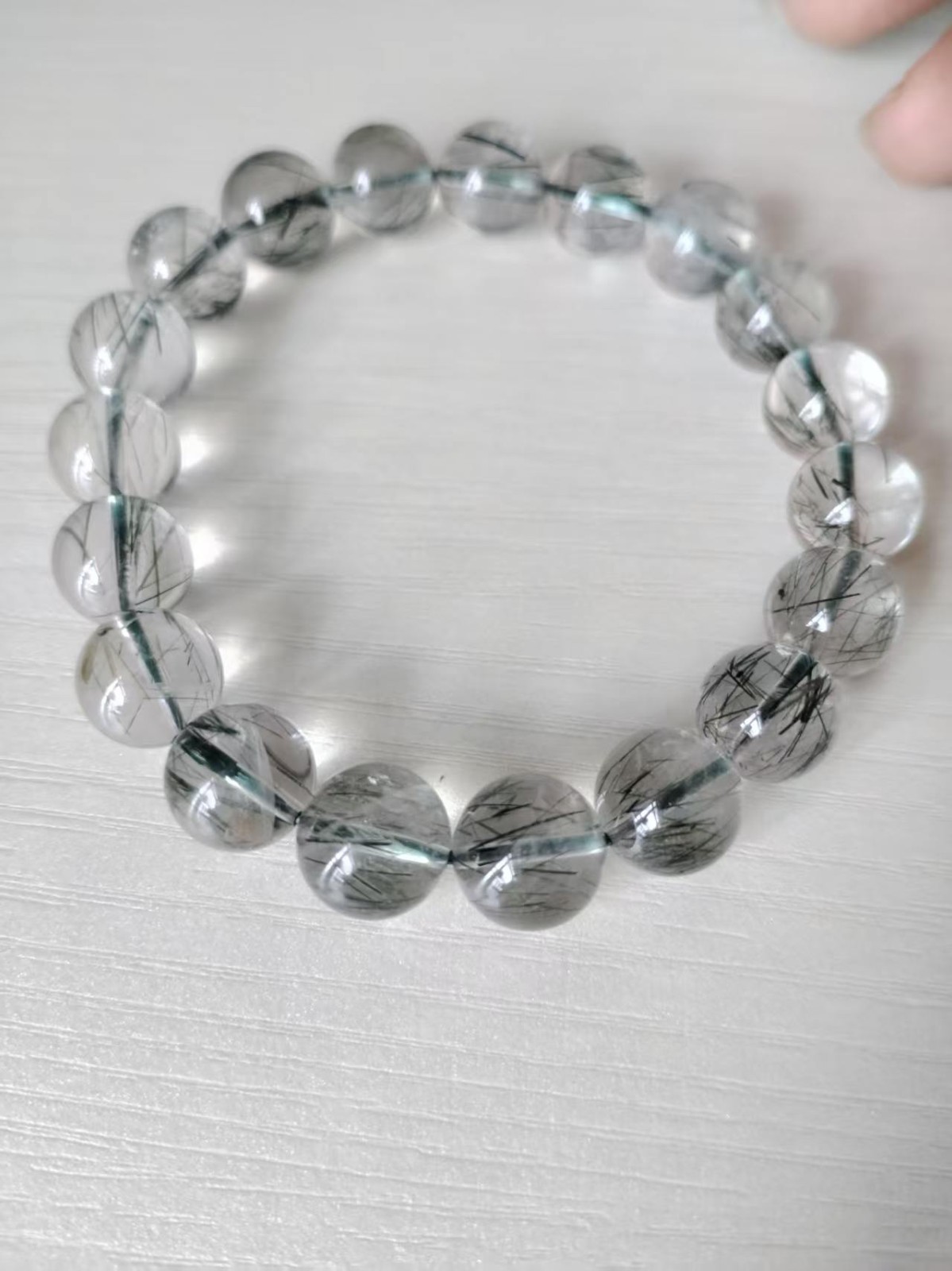 Natural rare Green Rutilated Quartz round Bracelet Adult Collectibles
