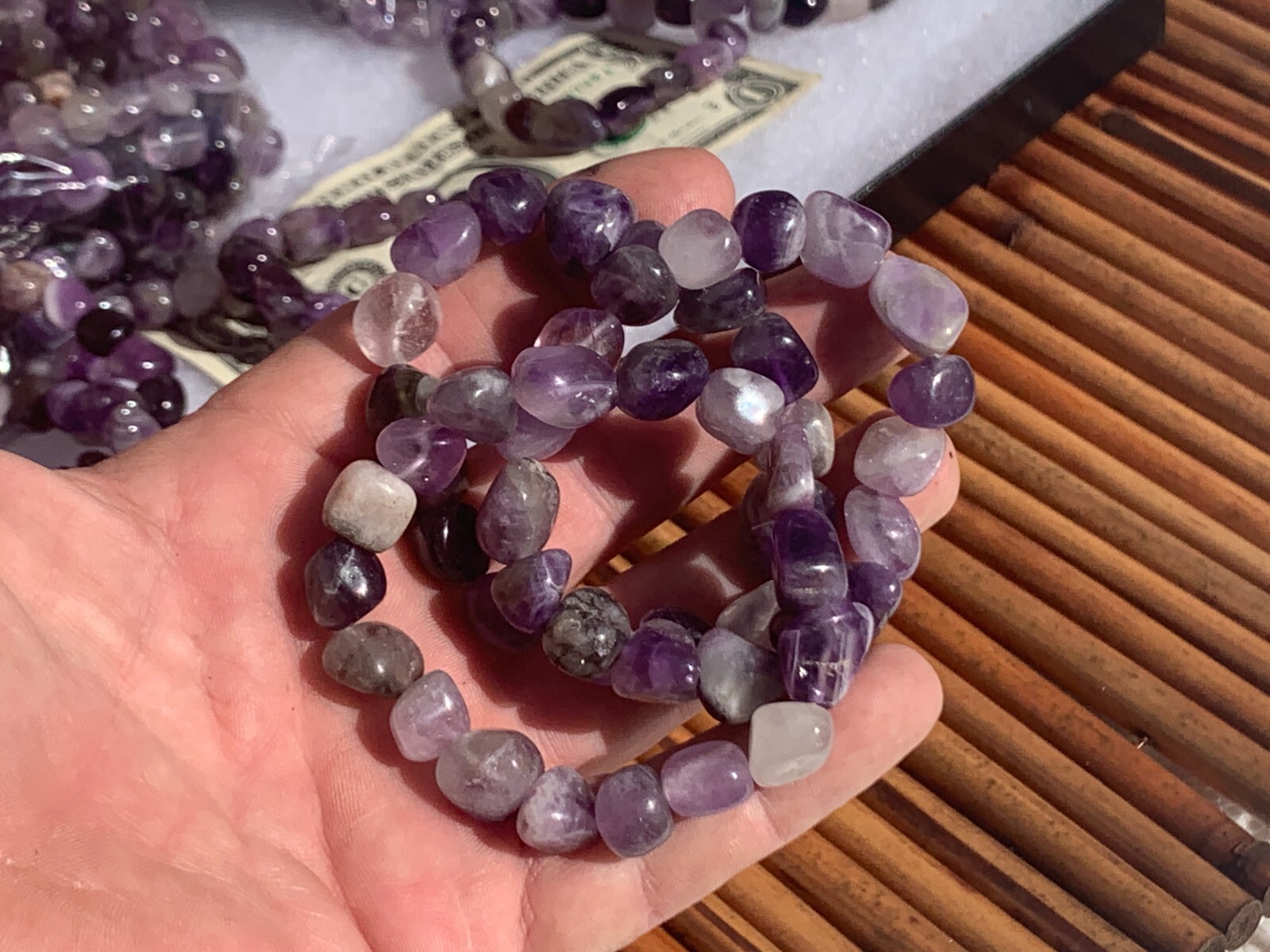 Lot of 3 Natural Amethyst Tumbled Stone Bracelets | Healing Crystal Jewelry Set