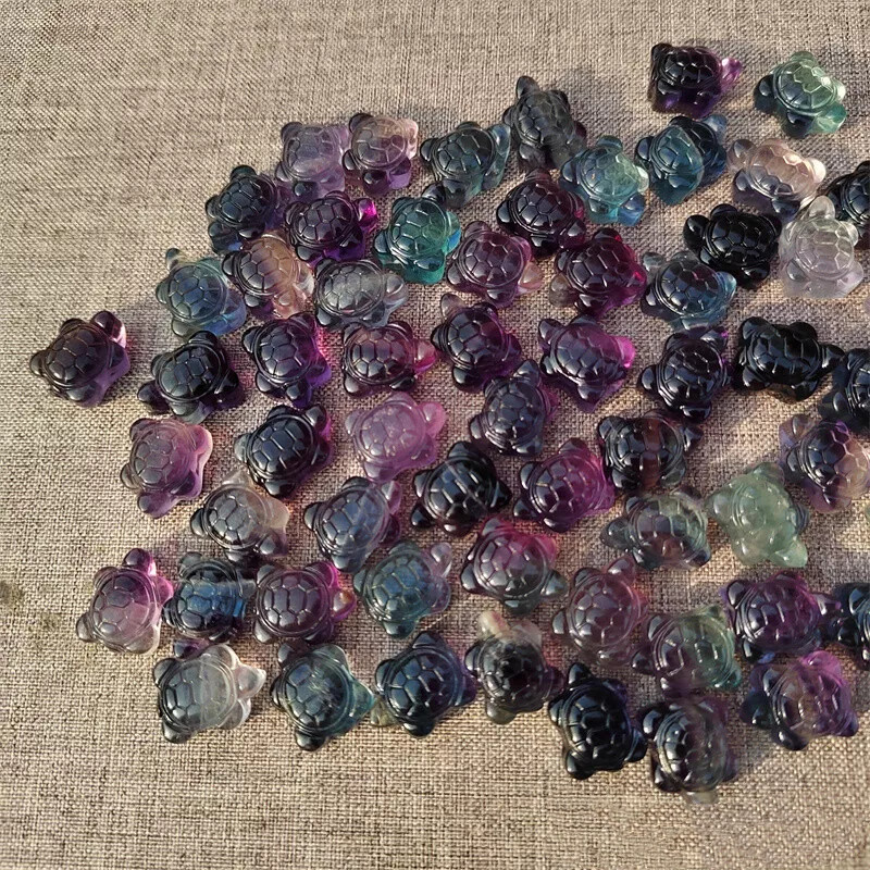10pcs Natural Fluorite Turtle Mini Quartz Tortoise Carved Crystal Skull Healing