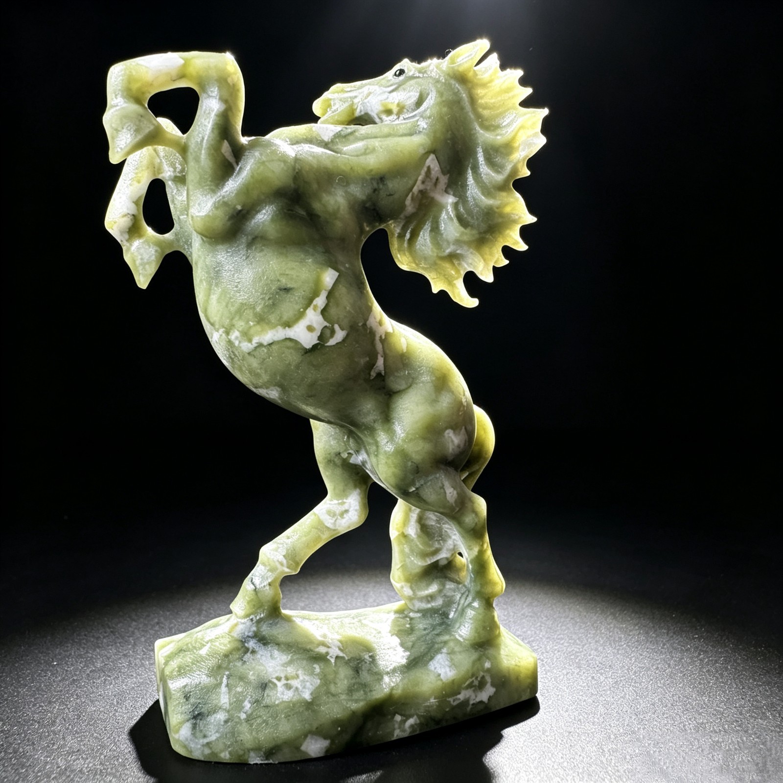Natural Jade Horse Figurine Finely Carved Stone Animal Sculpture Desk Decor 5″