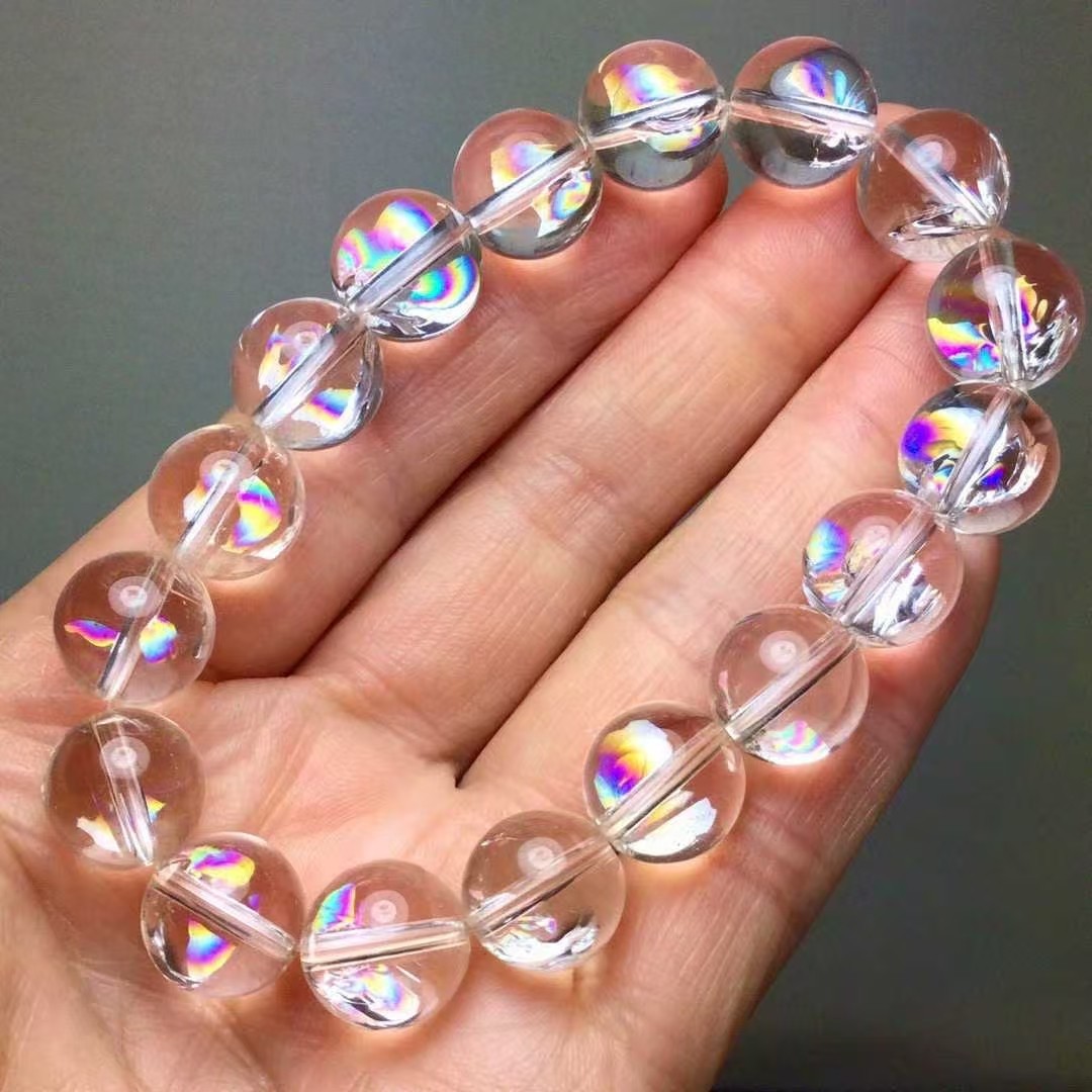 12mm Natural White crystal Bracelet Crystal Gemstone Stretch Bracelet random 1pc