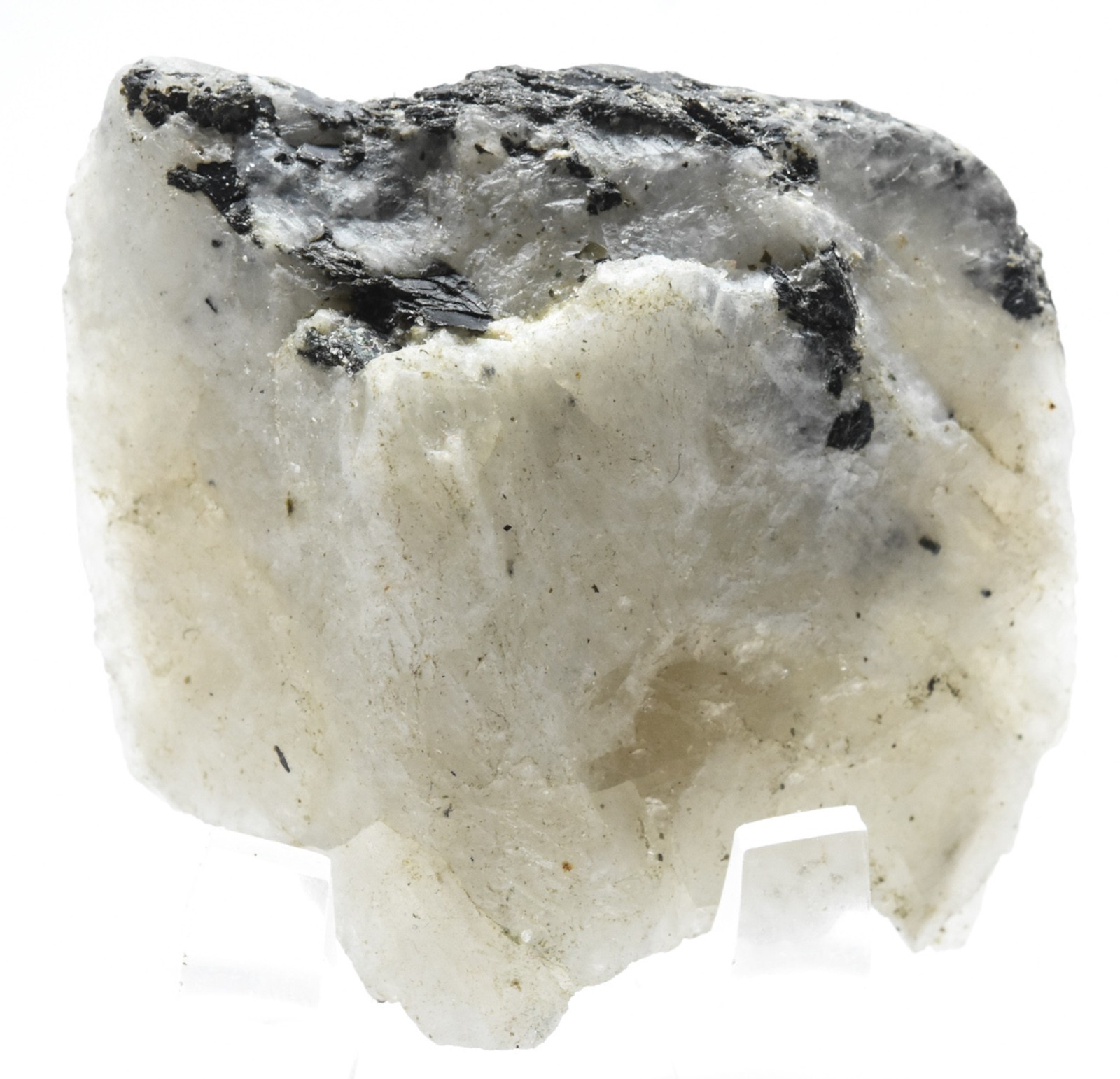 110g White Rainbow Moonstone w/ Black Tourmaline Rough Raw Mineral Stone – India
