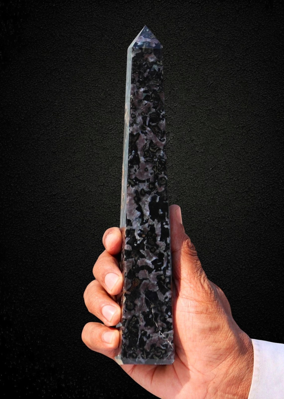 240MM Blue Indigo Gabbro 4 Faceted Tower Merlinite Crystal Spiritual Obelisk