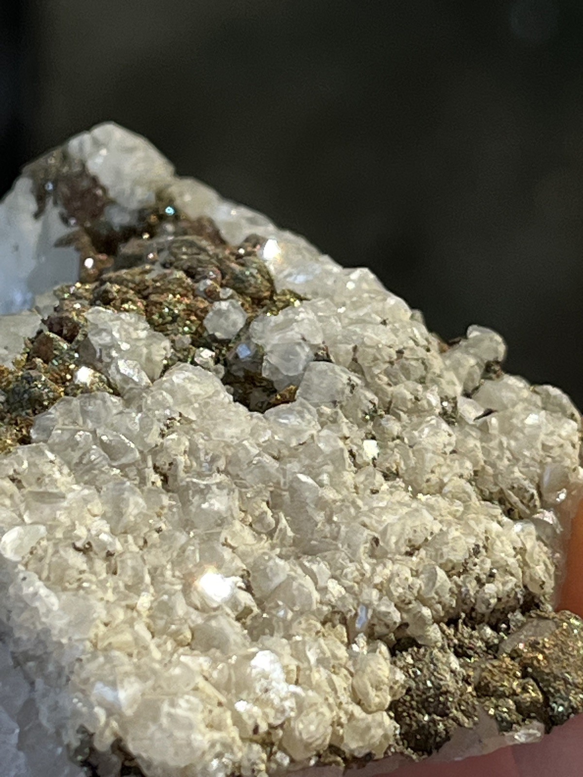 Mixed Calcite & Chalcopyrite on Green Fluorite Druzy Mineral Specimen 3.5 oz
