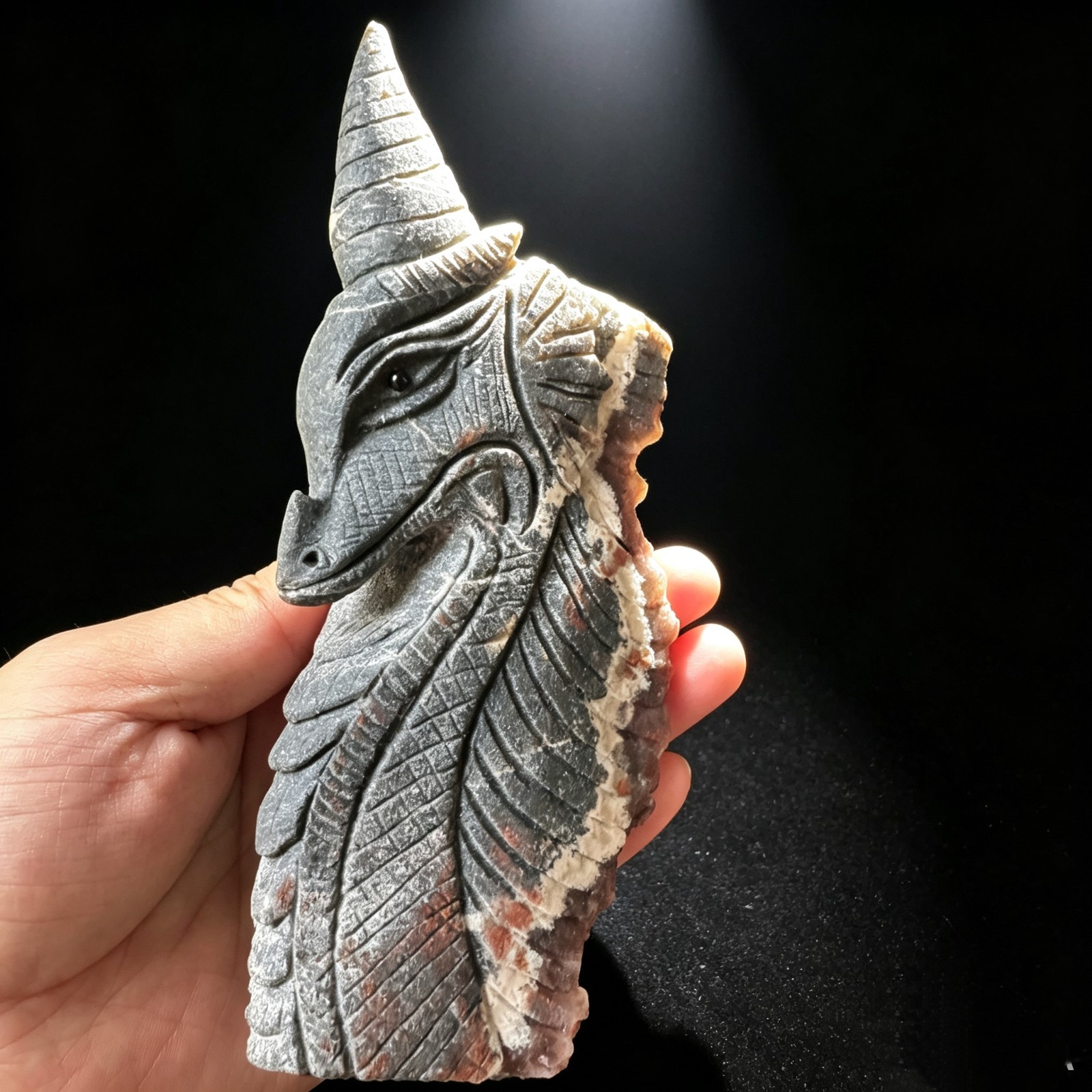 6.4IN Natural Red Crystal Cluster Dragon Carving, Handcarved Desktop Sculpture