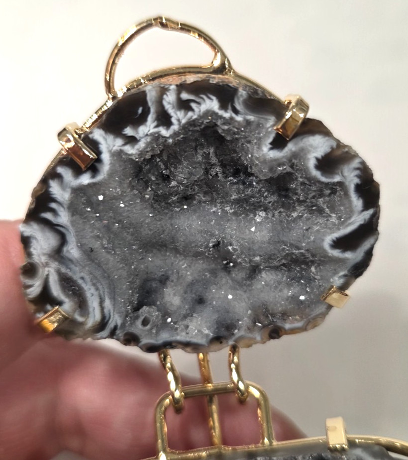 Natural Druzy Geode Crystal Jewelry Box Agate Quartz Cluster Hinged Trinket #15