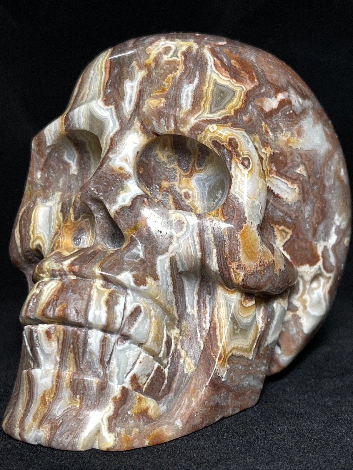 1.92LBS CRAZY LAGUNA LACE AGATE SKULL – Carving Red Orange Crystal Statue