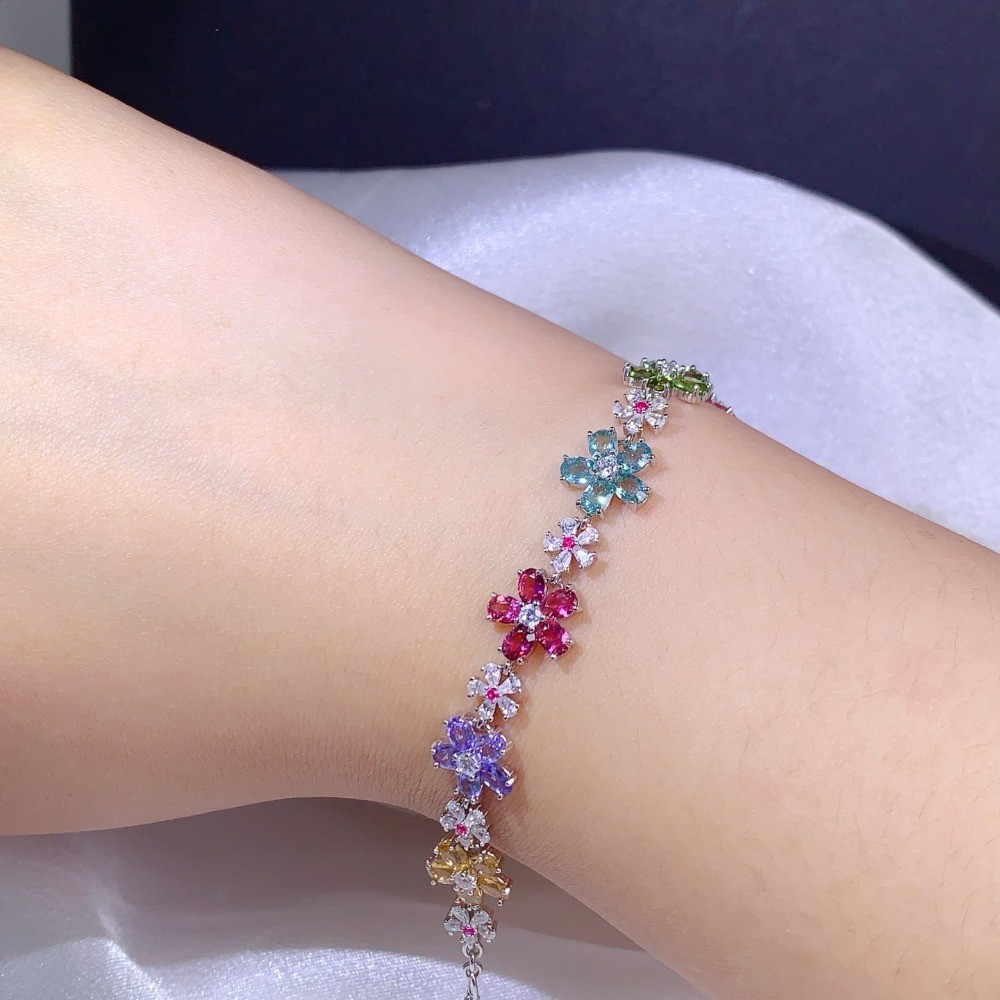 Natural Tourmaline & Tanzanite bracelet Gemstone S925 Silver Plated 18K Gold