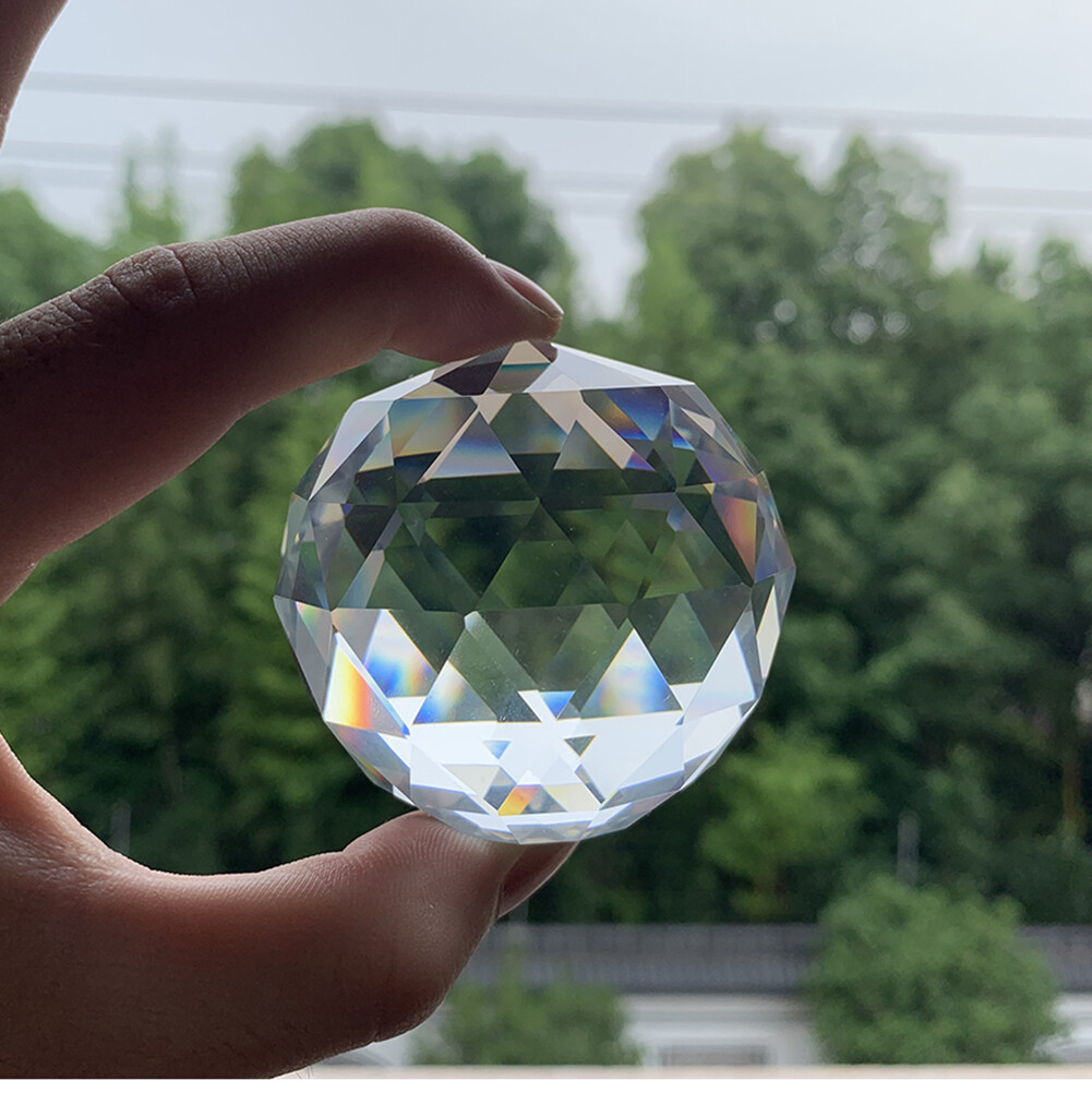 Clear Crystal Sphere 60mm Faceted Gazing Ball Prisms Suncatcher Reiki Home Decor