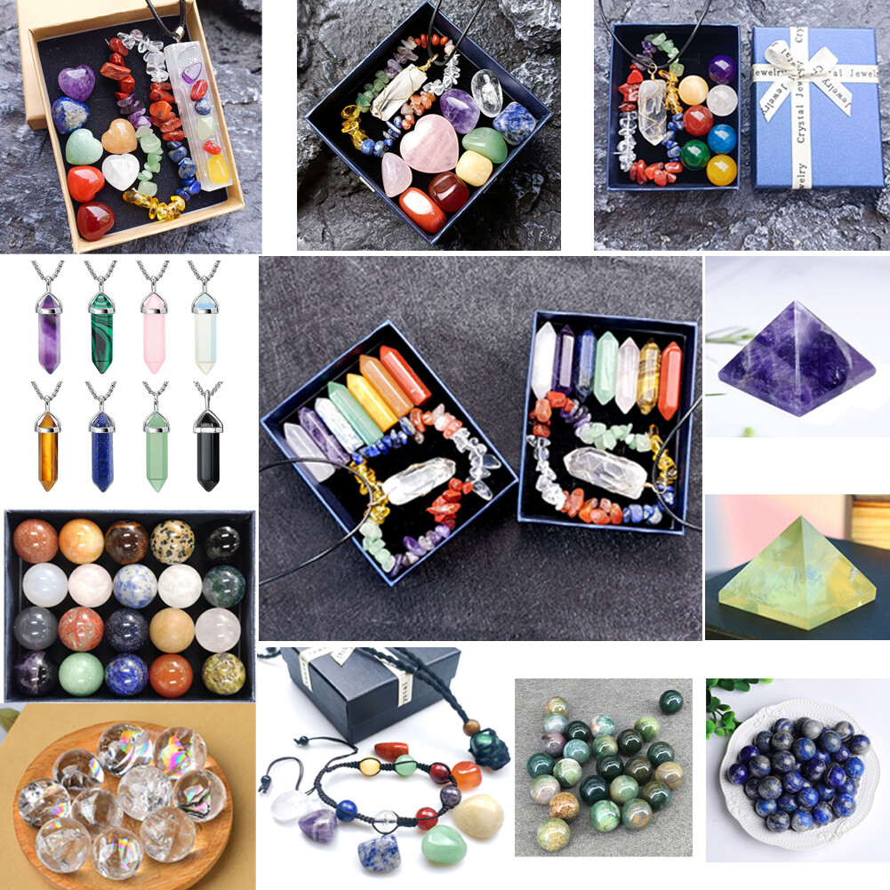 Spiritual Meditation Crystal Heart Healing Crystal 7 Chakra Tumbling Stone Set