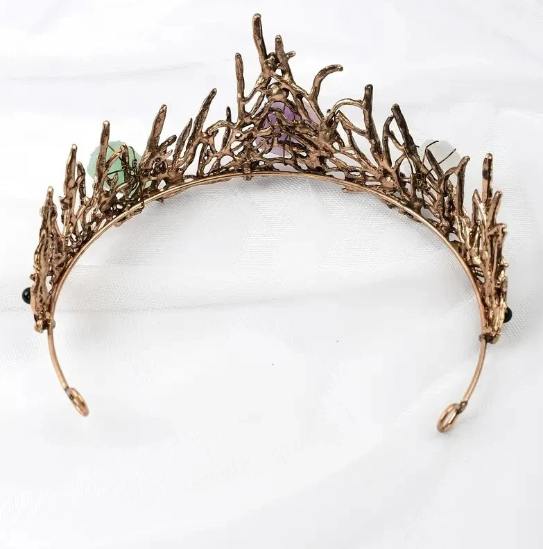 1pc Natural Amethyst Fluorite White Crystal Mermaid Crown Hair Accessory – NEW