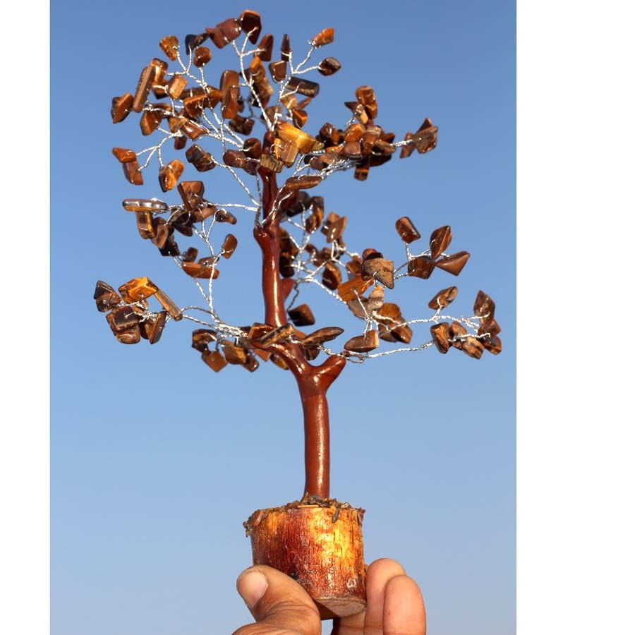 TIger Eye 300+ Gemstones SIlver Branch Tree Decor 10.5″ MJ